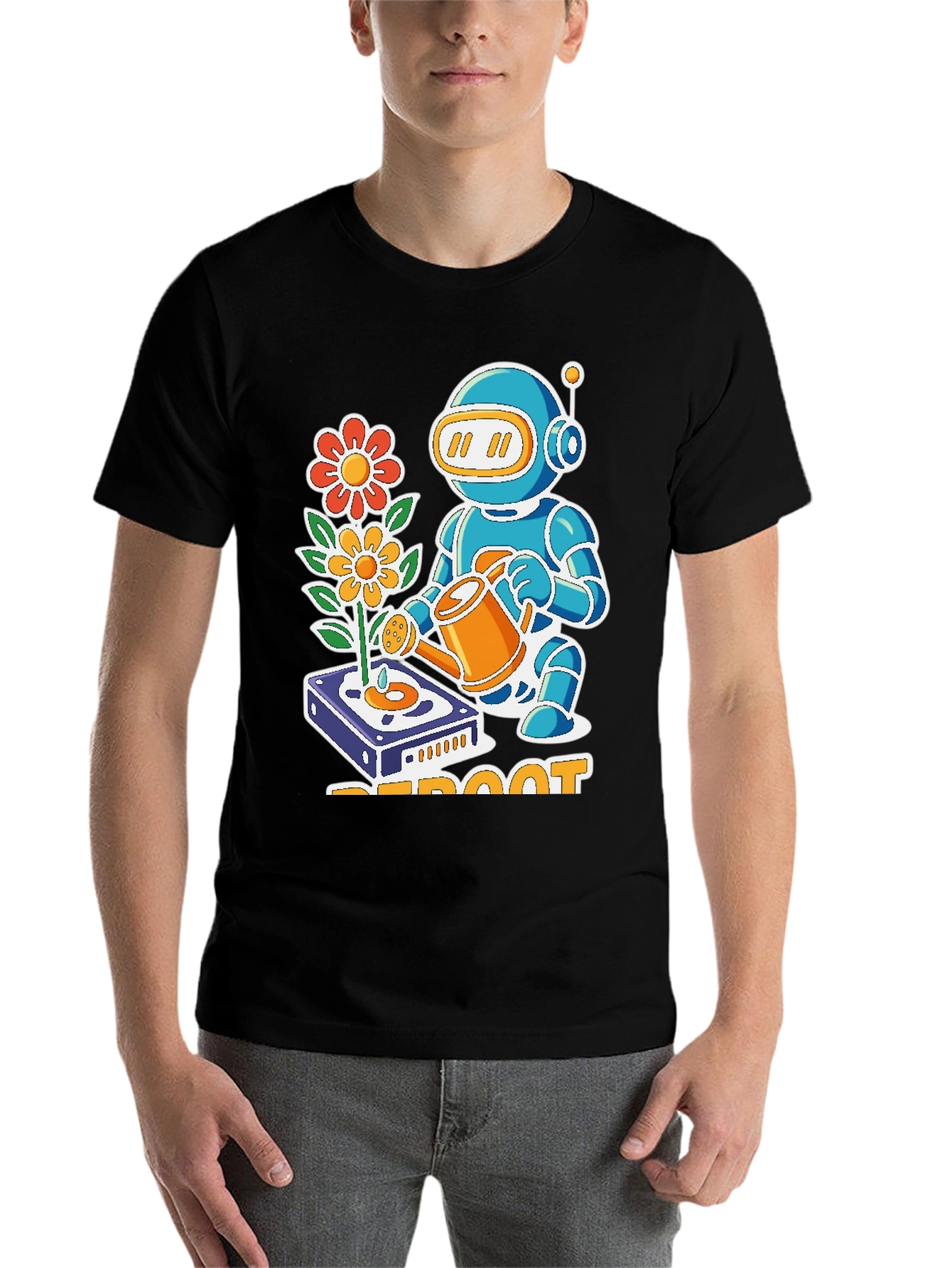 Black Reboot Robot Gardener Graphic T-Shirt - Black view 7