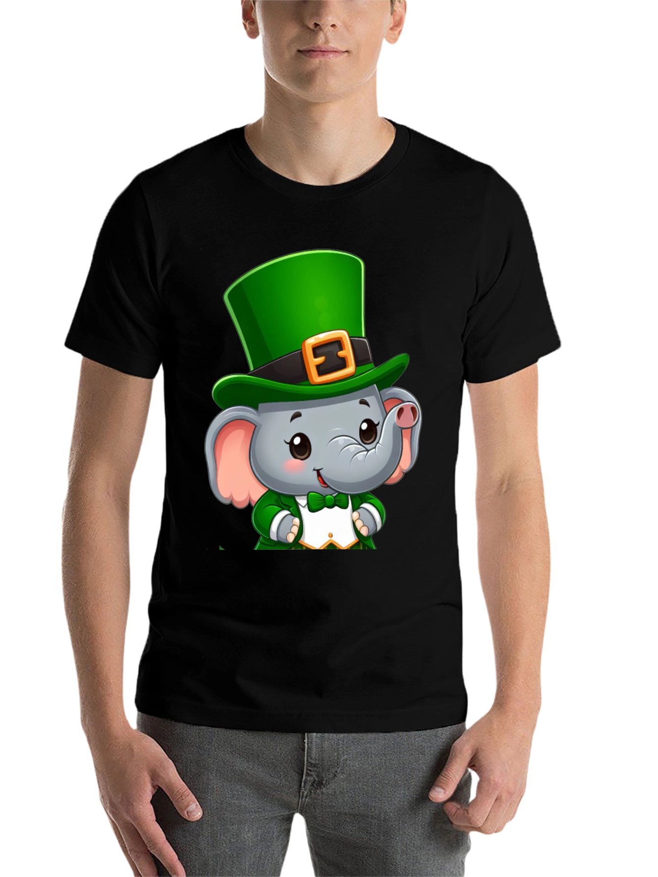Black St. Patrick's Day Elephant T-Shirt view 7