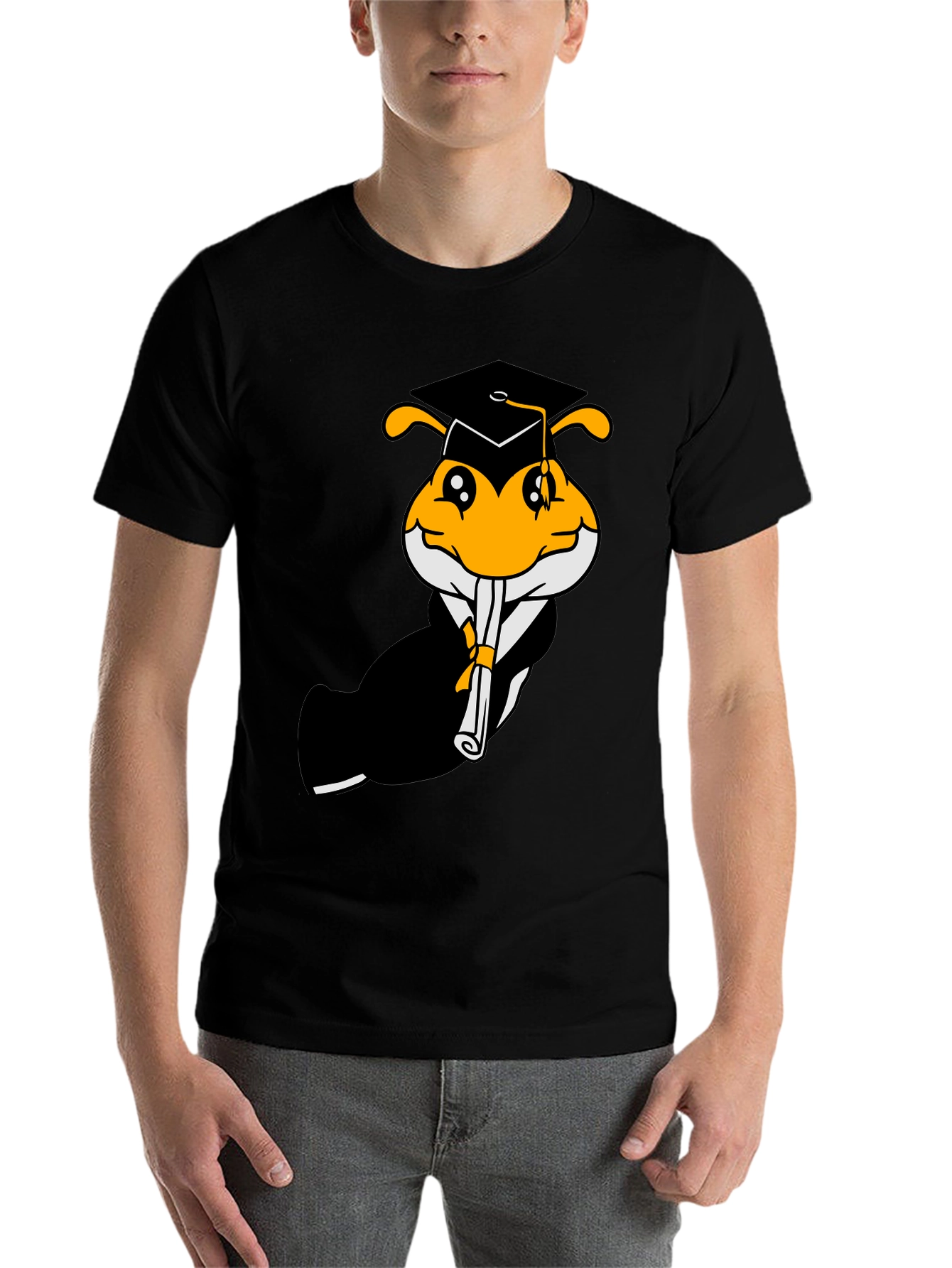 Black Graduation Bee Graphic Tee - Black Cotton T-Shirt view 7