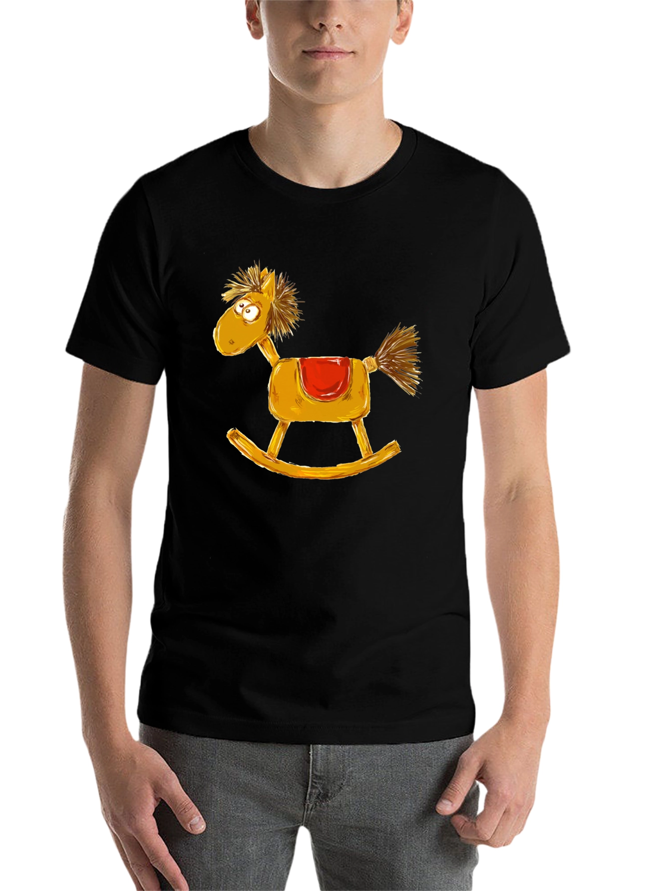 Black Rocking Horse Graphic Tee - Quirky Style view 7