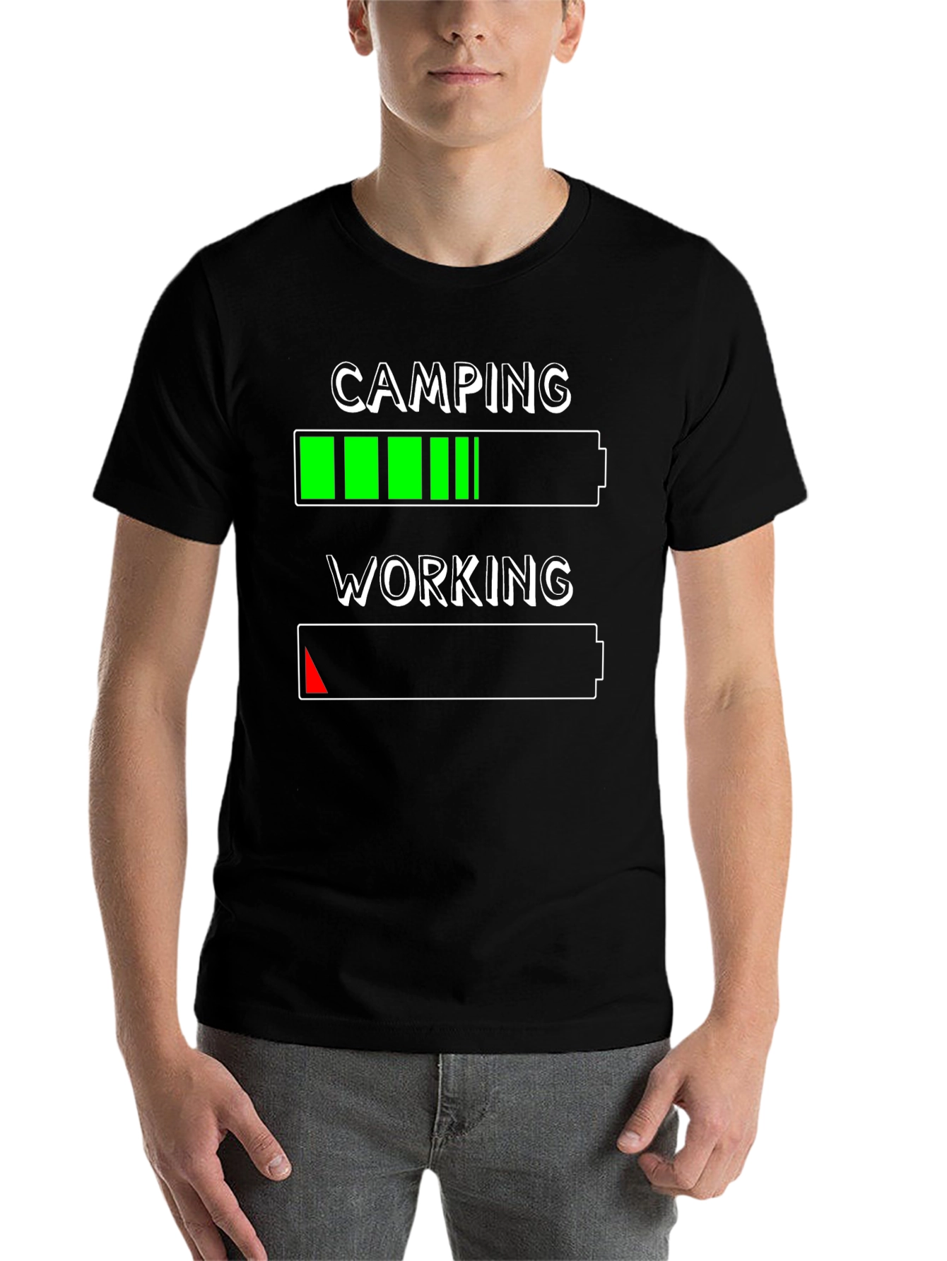 Black Camping Over Working T-Shirt - Battery Life Design view 7