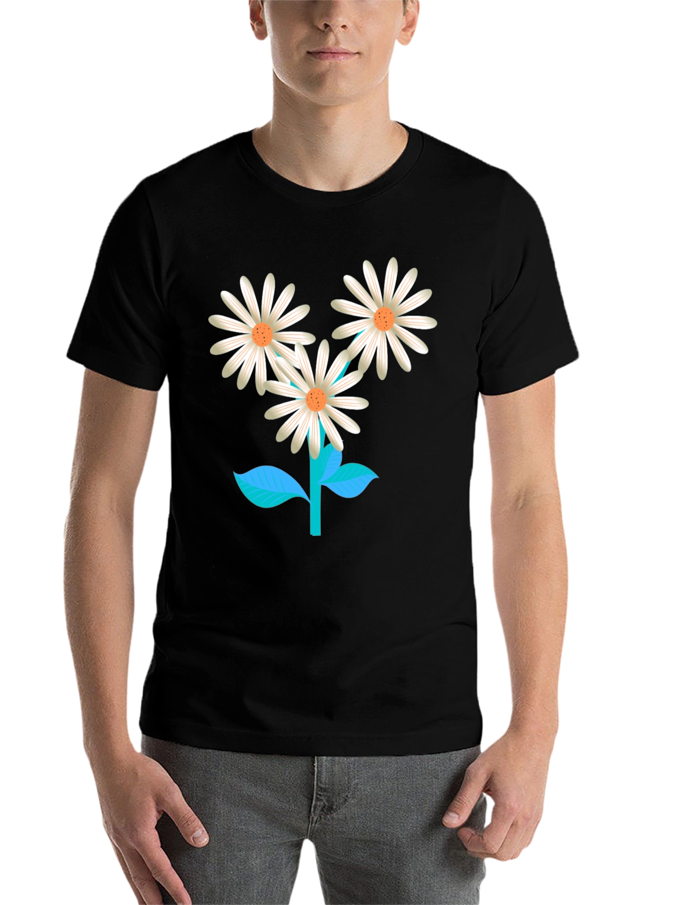 Black Floral Graphic T-Shirt: Daisy Design view 7