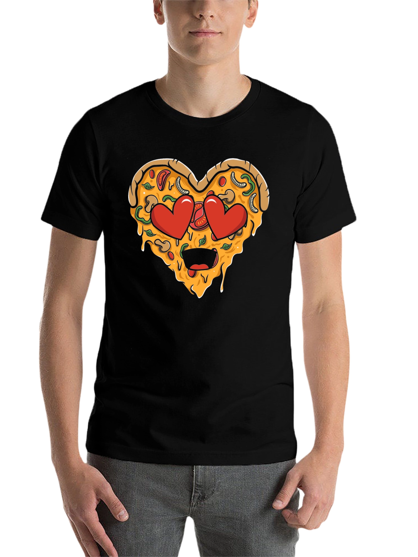 Black Pizza Heart Graphic Tee - Funny Food Lover T-Shirt view 7