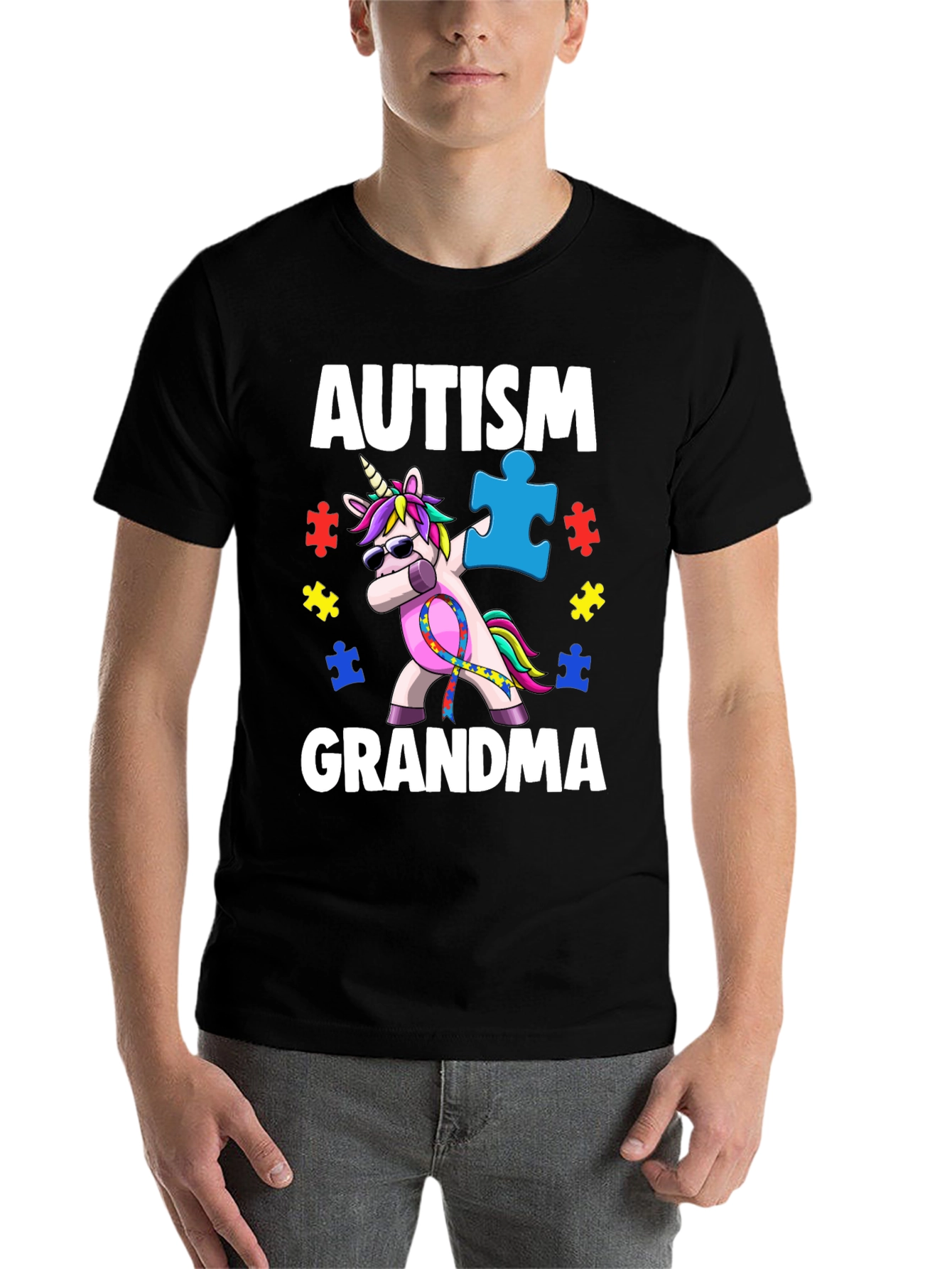 Black Autism Grandma Unicorn T-Shirt view 7