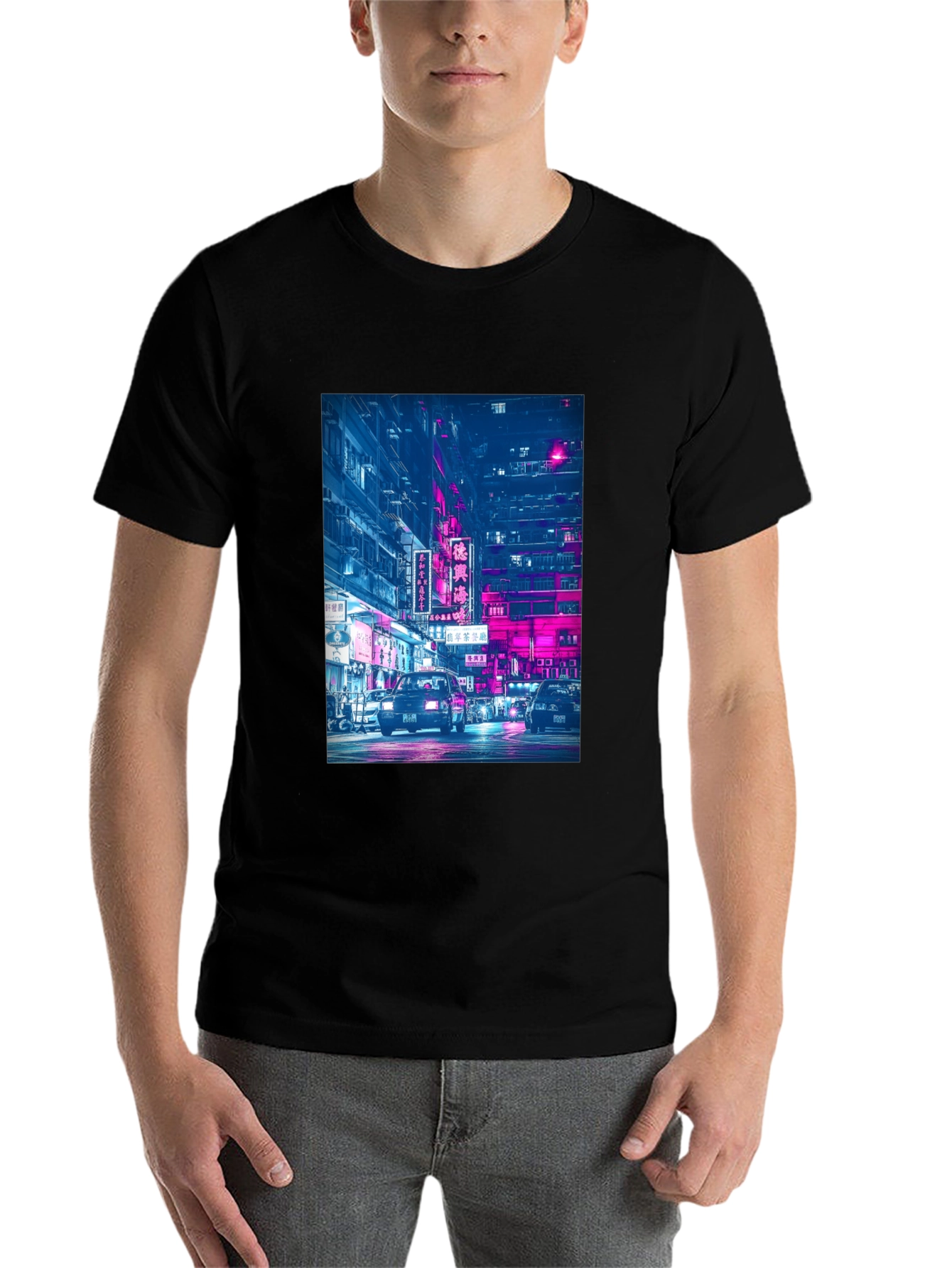 Black Night City Neon T-Shirt view 7