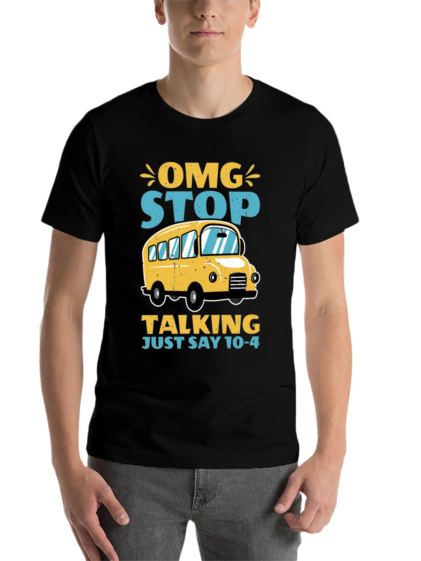 Black OMG Stop Talking School Bus T-Shirt view 7