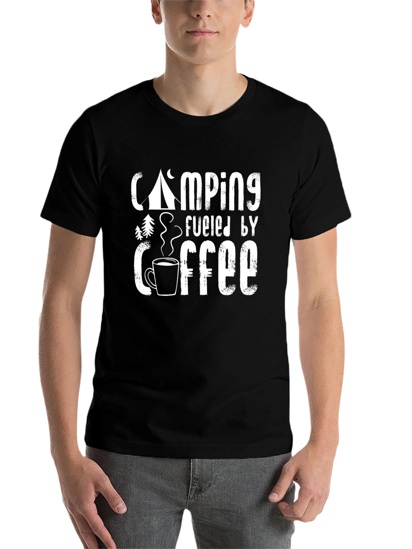 Black Camping Fueled By Coffee Graphic Tee view 7