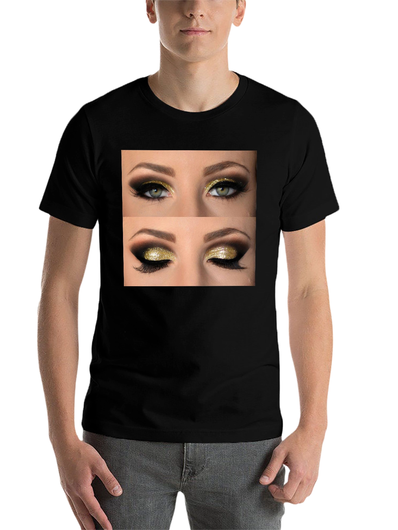 Black Glam Eyes Graphic Tee - Black Cotton Casual Wear view 7