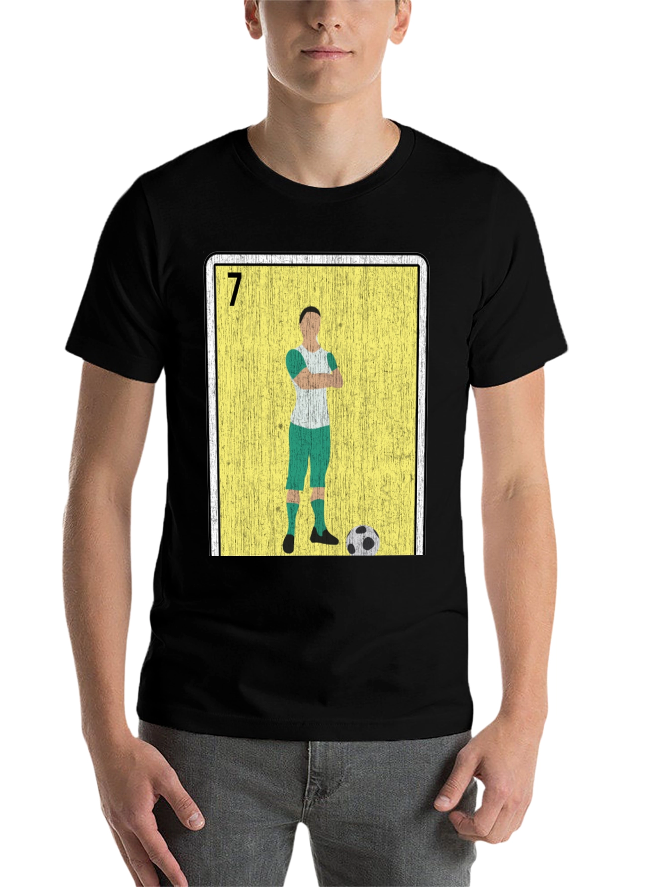 Black Soccer Player Loteria Card Graphic T-Shirt view 7