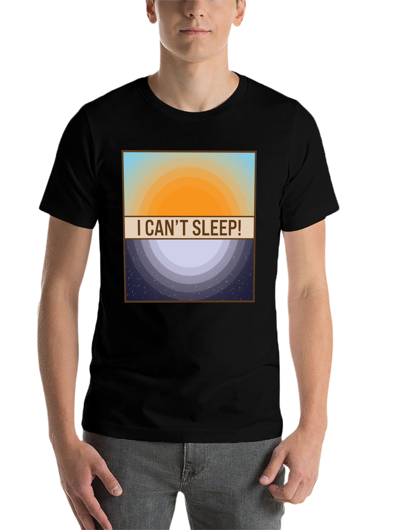Black I Can't Sleep! T-Shirt - Day and Night Design view 7