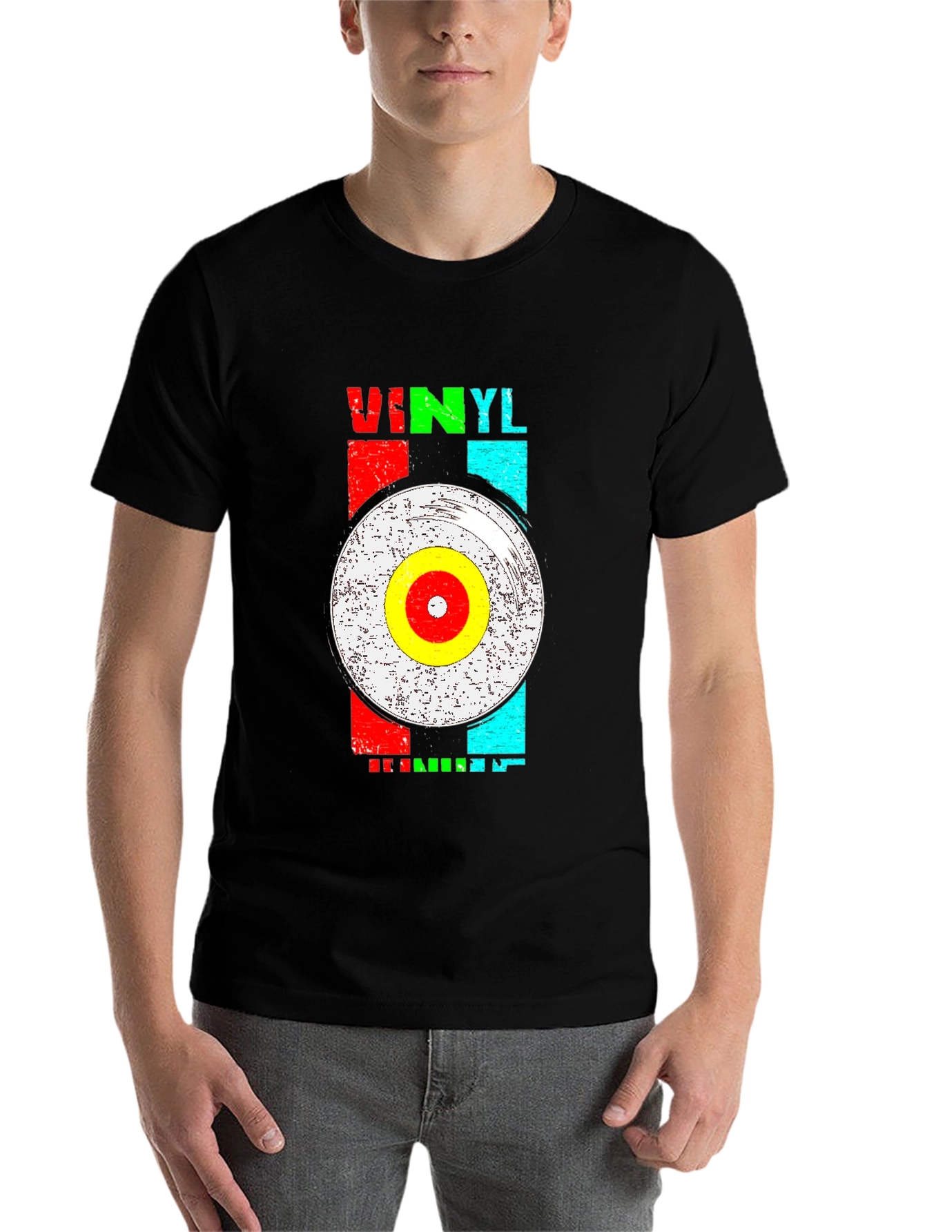 Black Retro Vinyl Record Graphic T-Shirt view 7