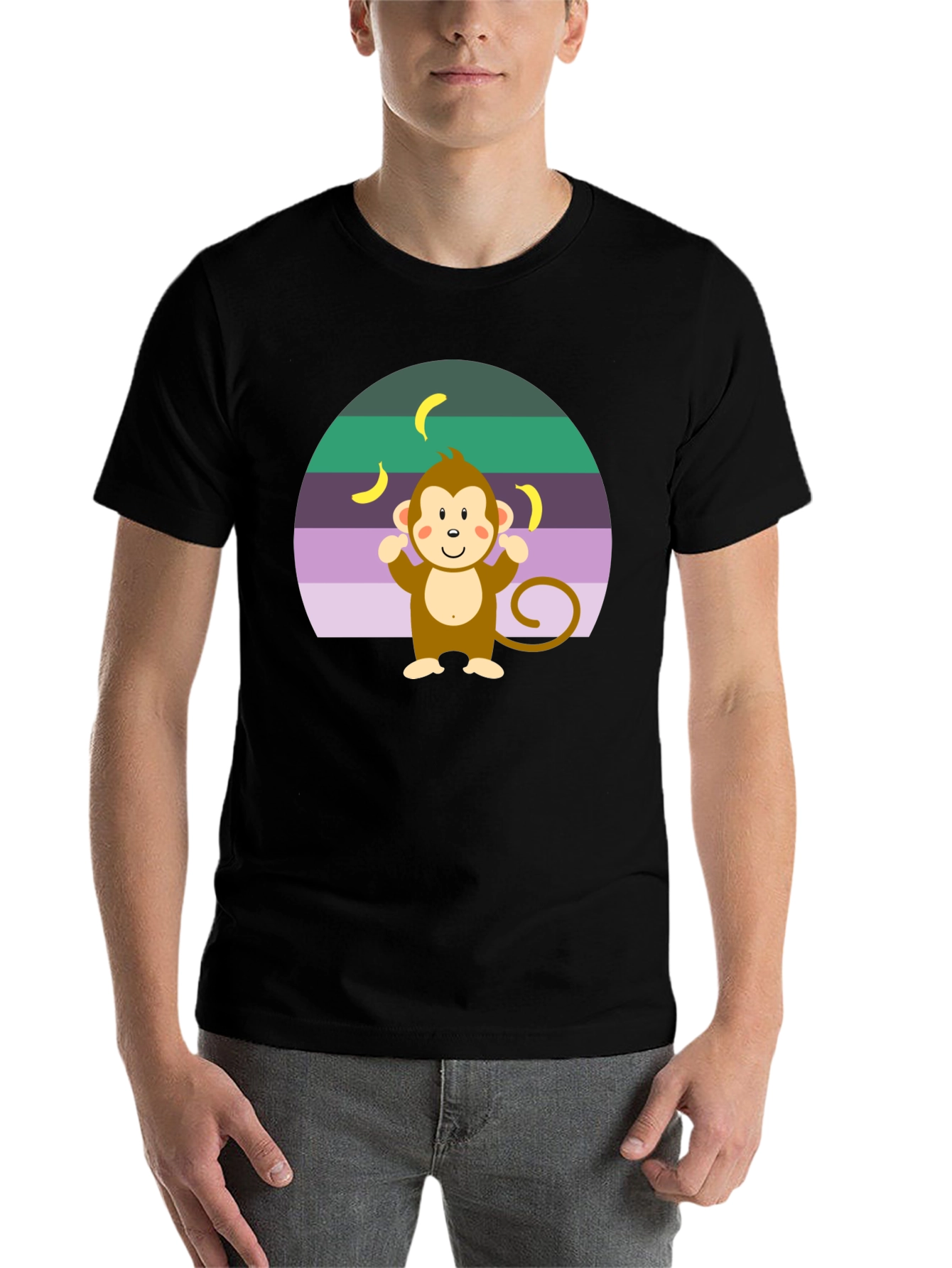 Black Monkey Banana T-Shirt Funny Cartoon view 7