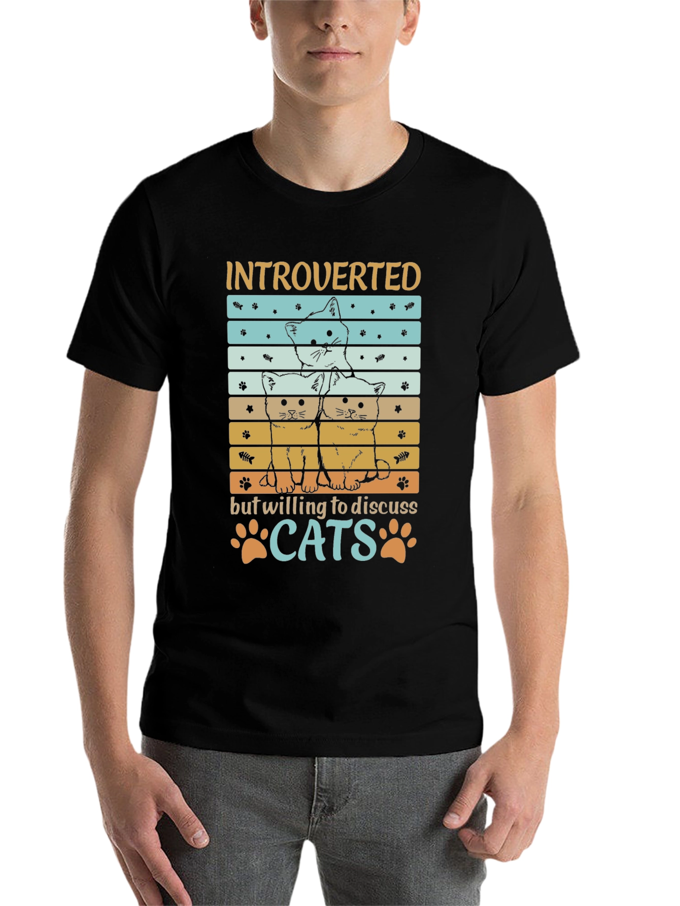 Black Introverted Cats Graphic Tee - Soft Cotton Blend view 7
