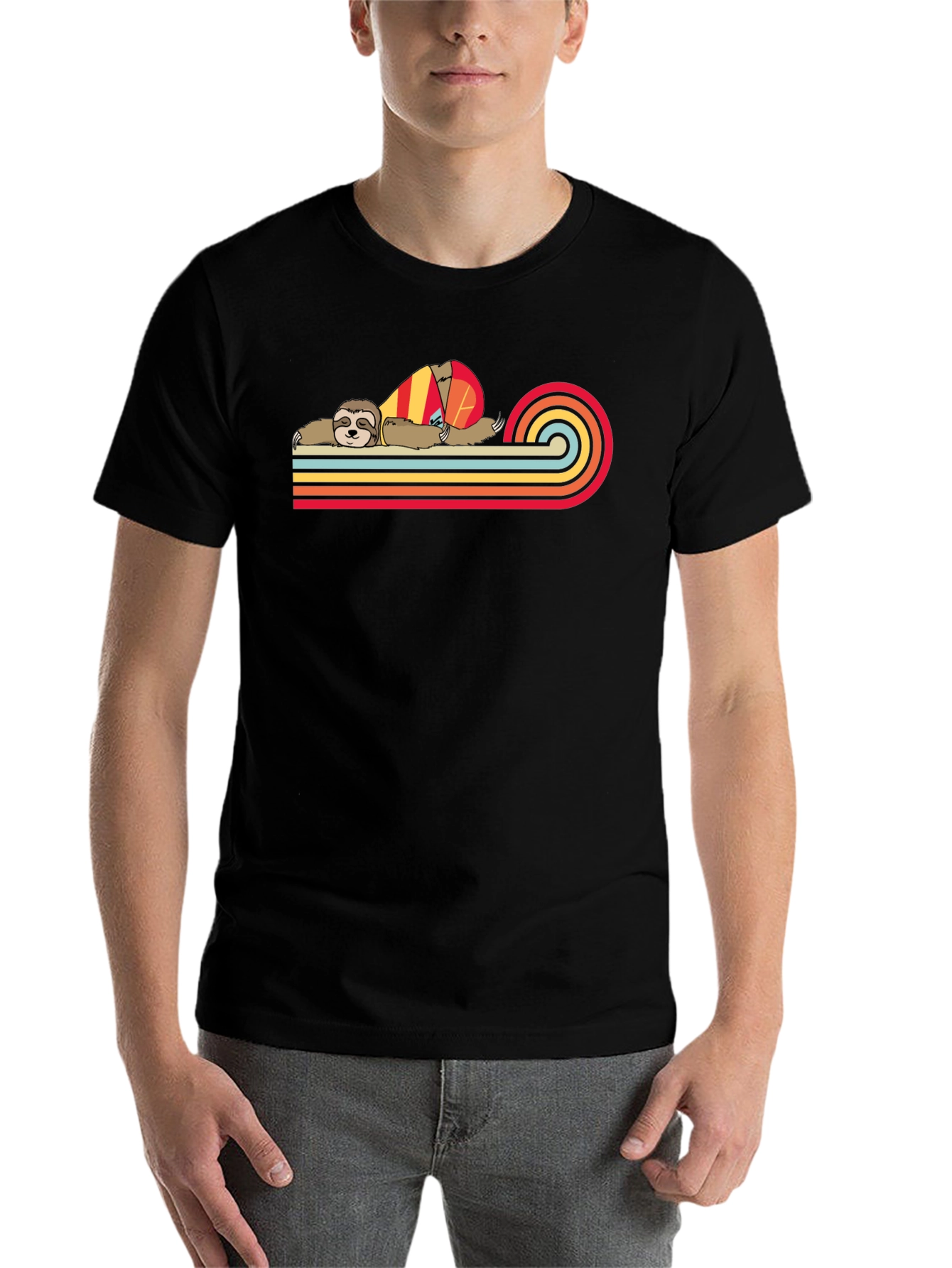 Black Retro Sloth T-Shirt - Relaxed Style view 7
