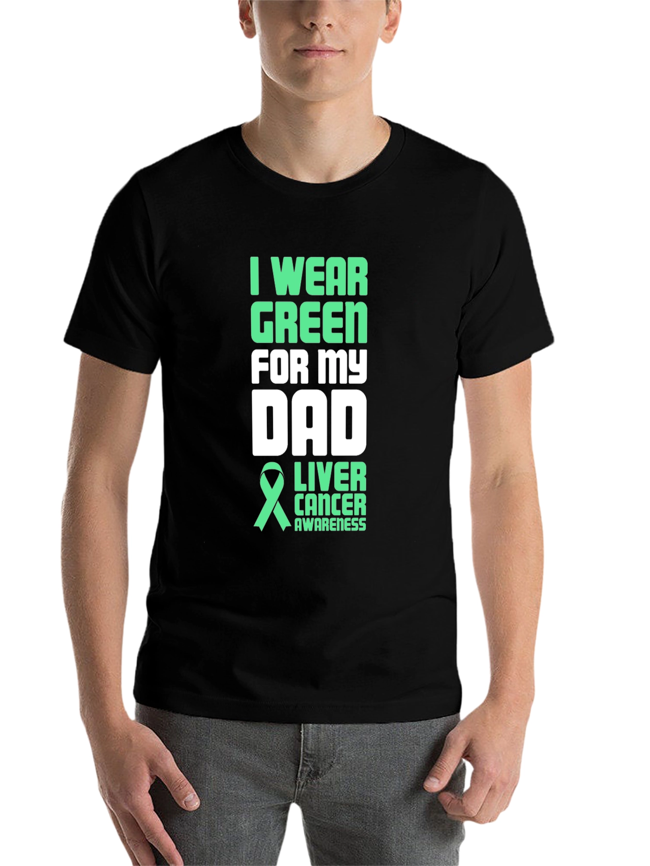 Green Ribbon Liver Cancer Awareness Dad T-Shirt - 7