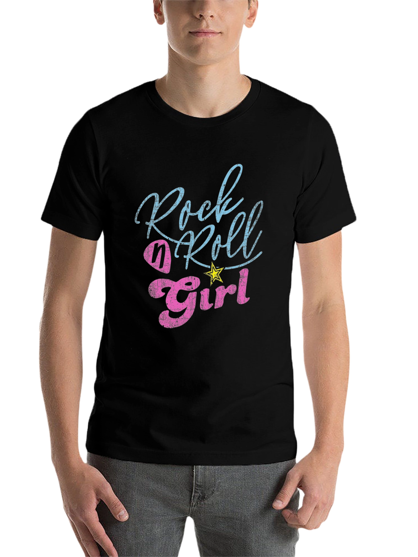 Black Rock n Roll Girl Tee - Distressed Graphic T-Shirt view 7