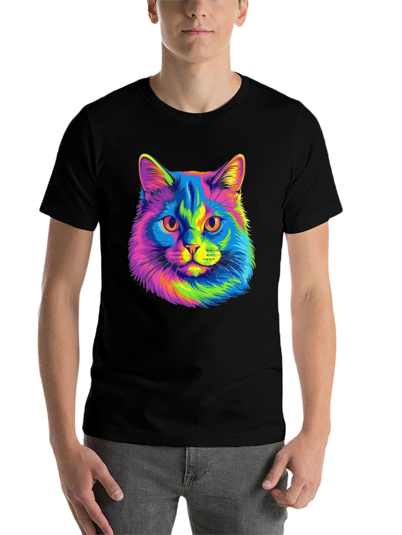 Black Rainbow Cat Graphic T-Shirt view 7
