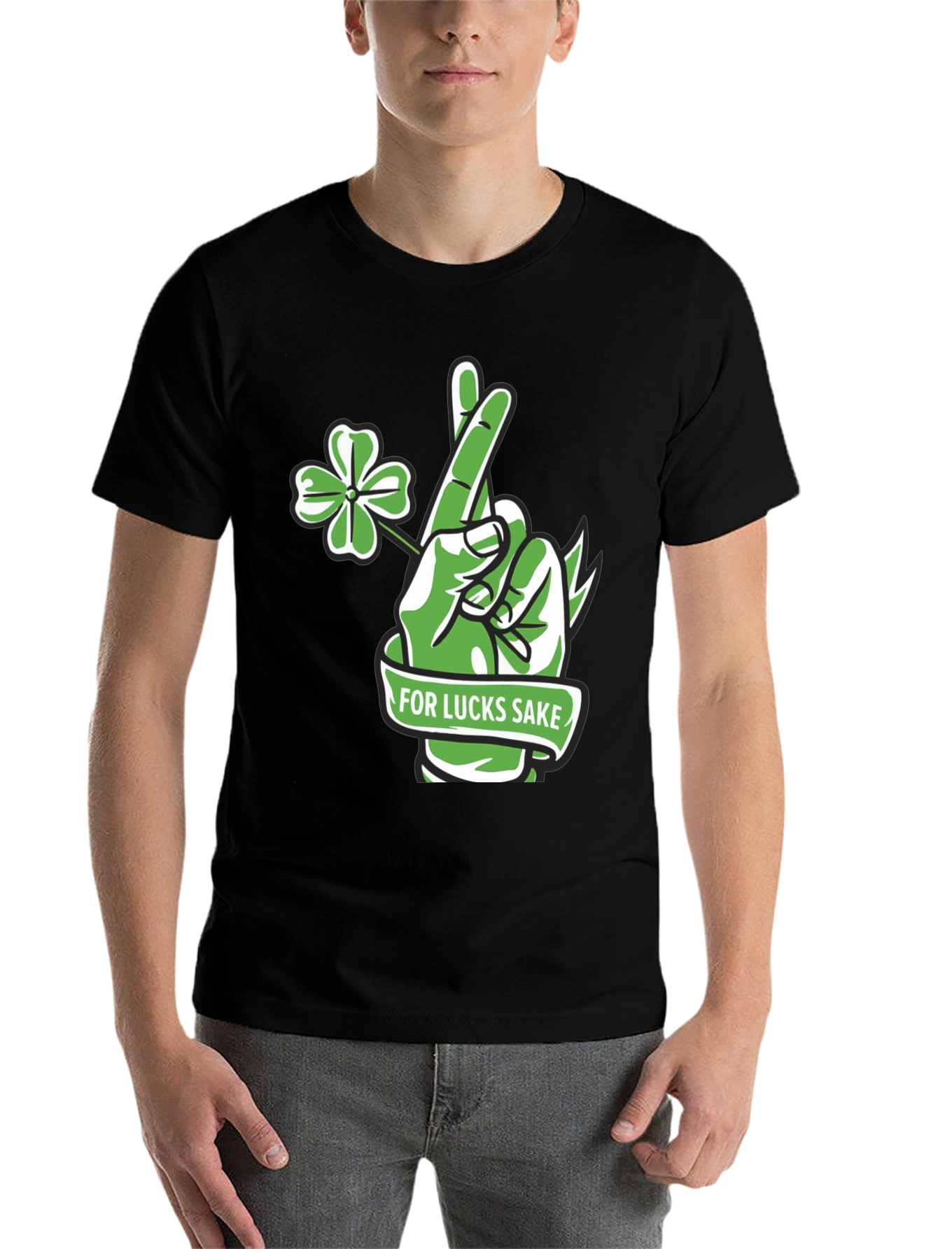 Black Lucky Charm T-Shirt - 'For Lucks Sake' Design view 7