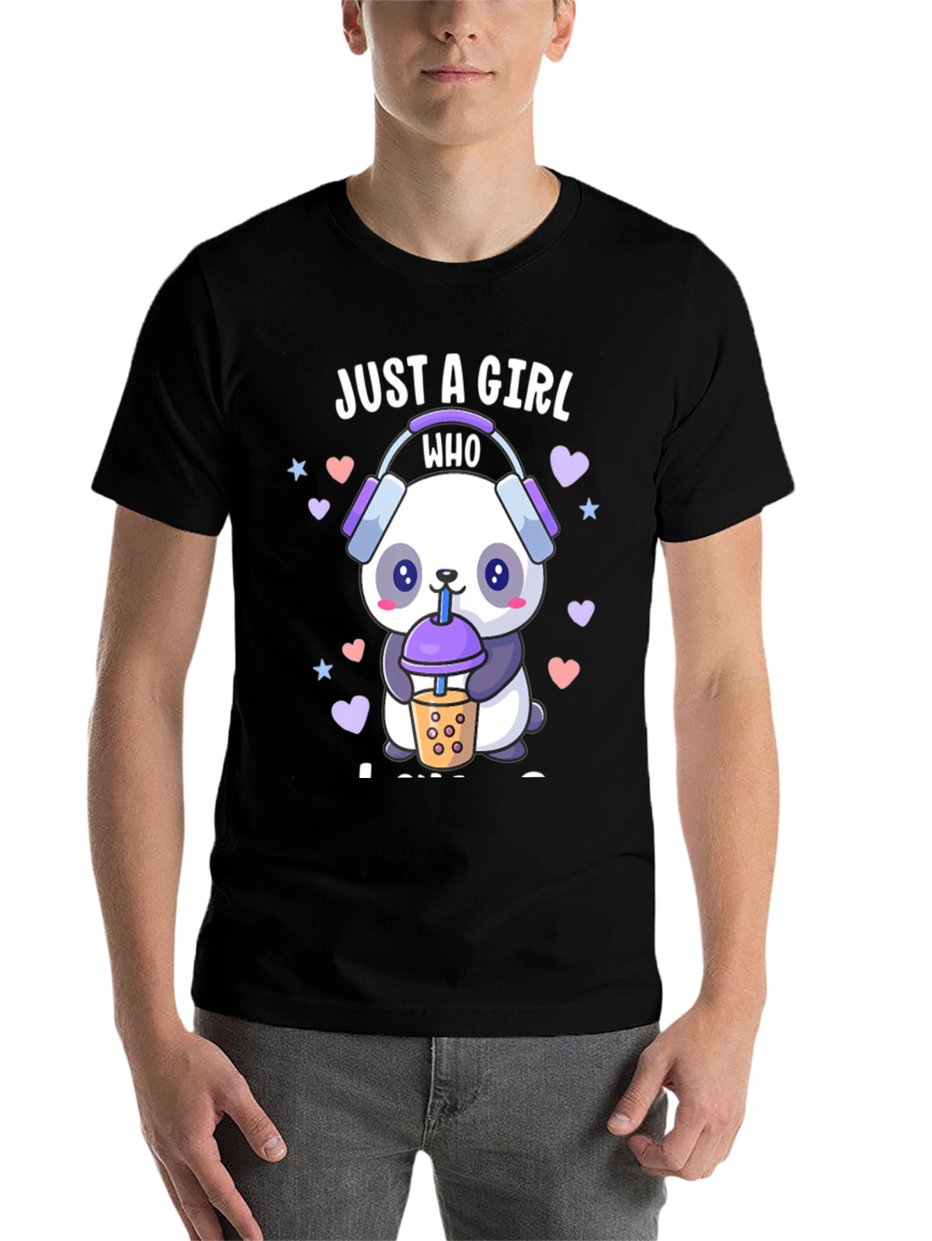 Black Just a Girl Who Loves Pandas T-Shirt view 7