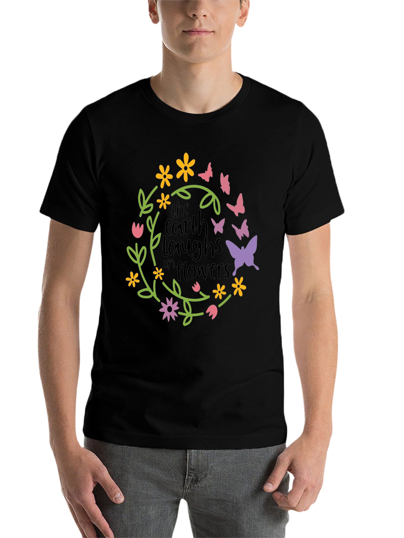 Black Earth Laughs in Flowers Graphic Tee view 7