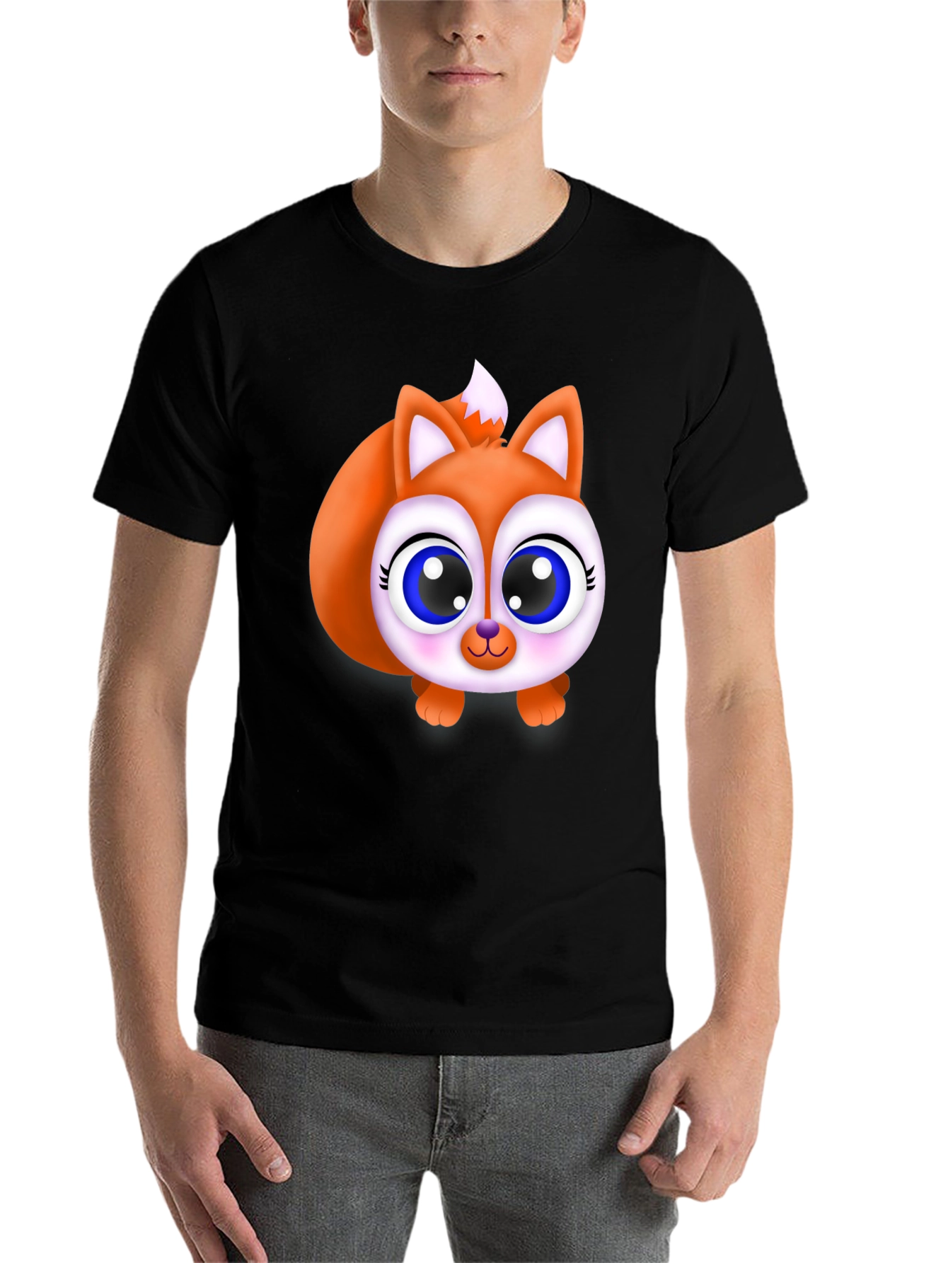 Black Cute Fox Graphic Tee - Black Cotton Blend Shirt view 7