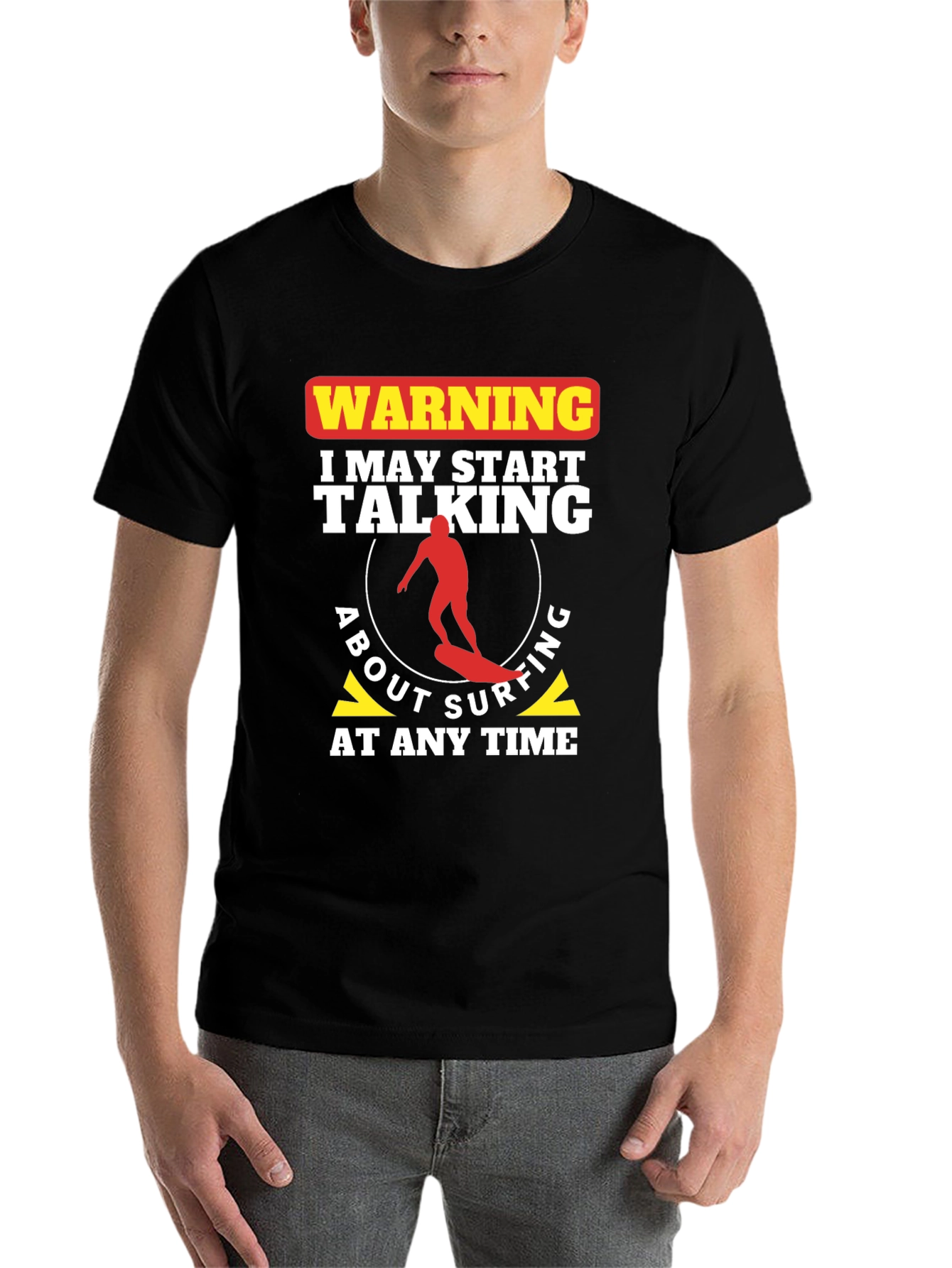 Black Surfing Warning Graphic T-Shirt - Surfer Gift Tee view 7