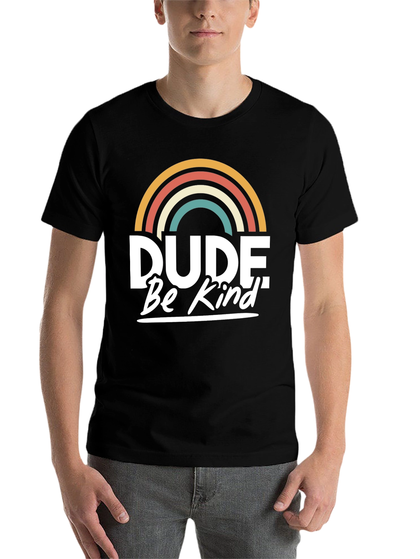 Black Dude Be Kind T-Shirt - Retro Rainbow Graphic Tee view 7