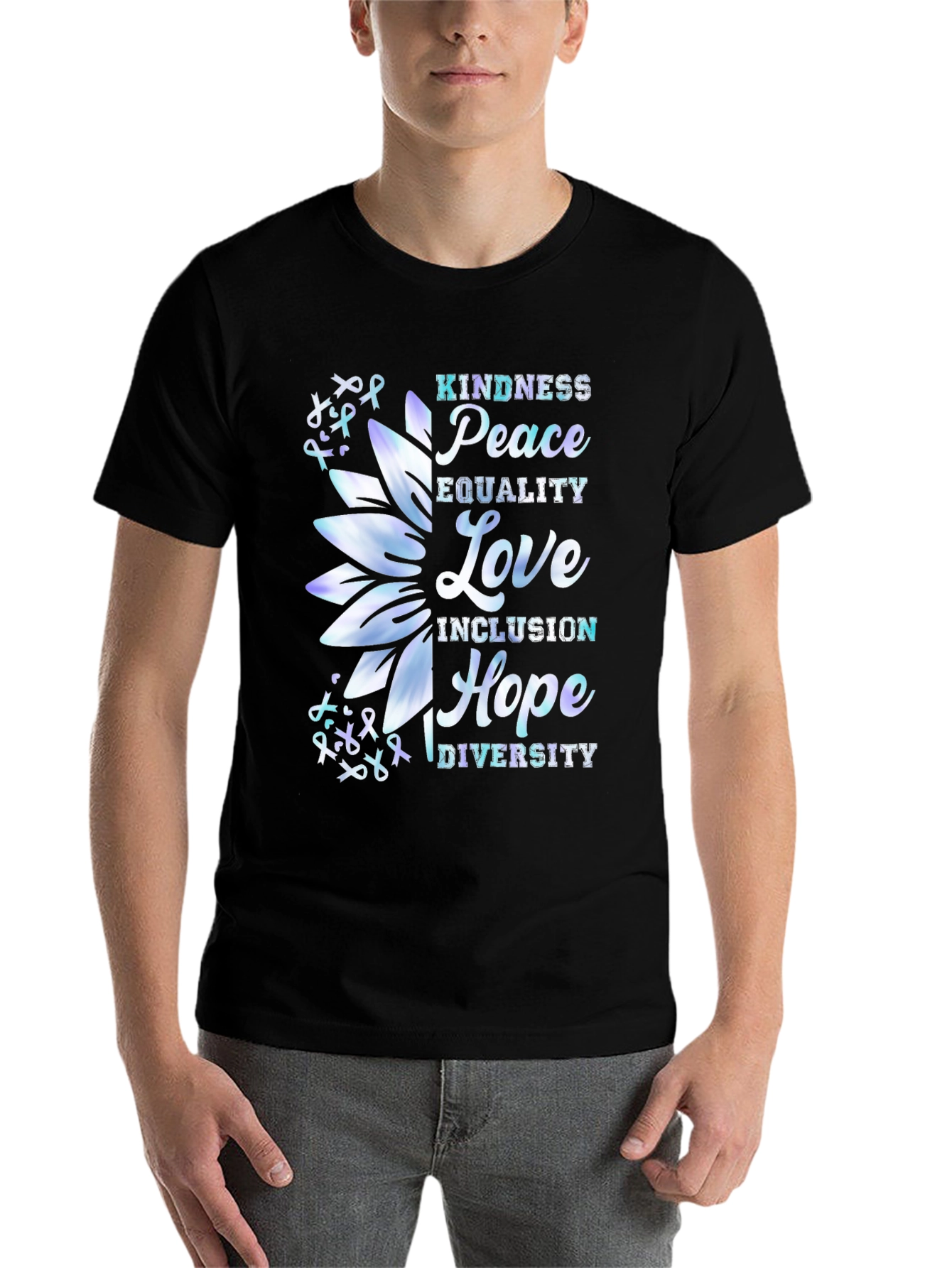 Black Kindness Peace Love Graphic T-Shirt view 7