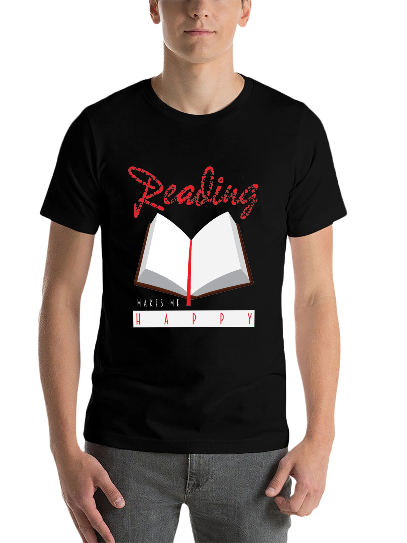 Black Reading Makes Me Happy Graphic T-Shirt view 7