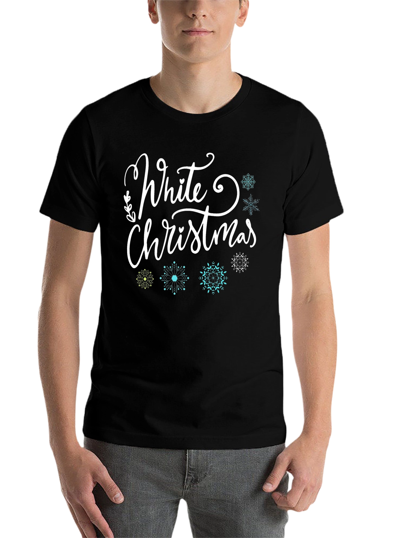 Black White Christmas Snowflake Graphic Tee - Festive Holiday Shirt view 7