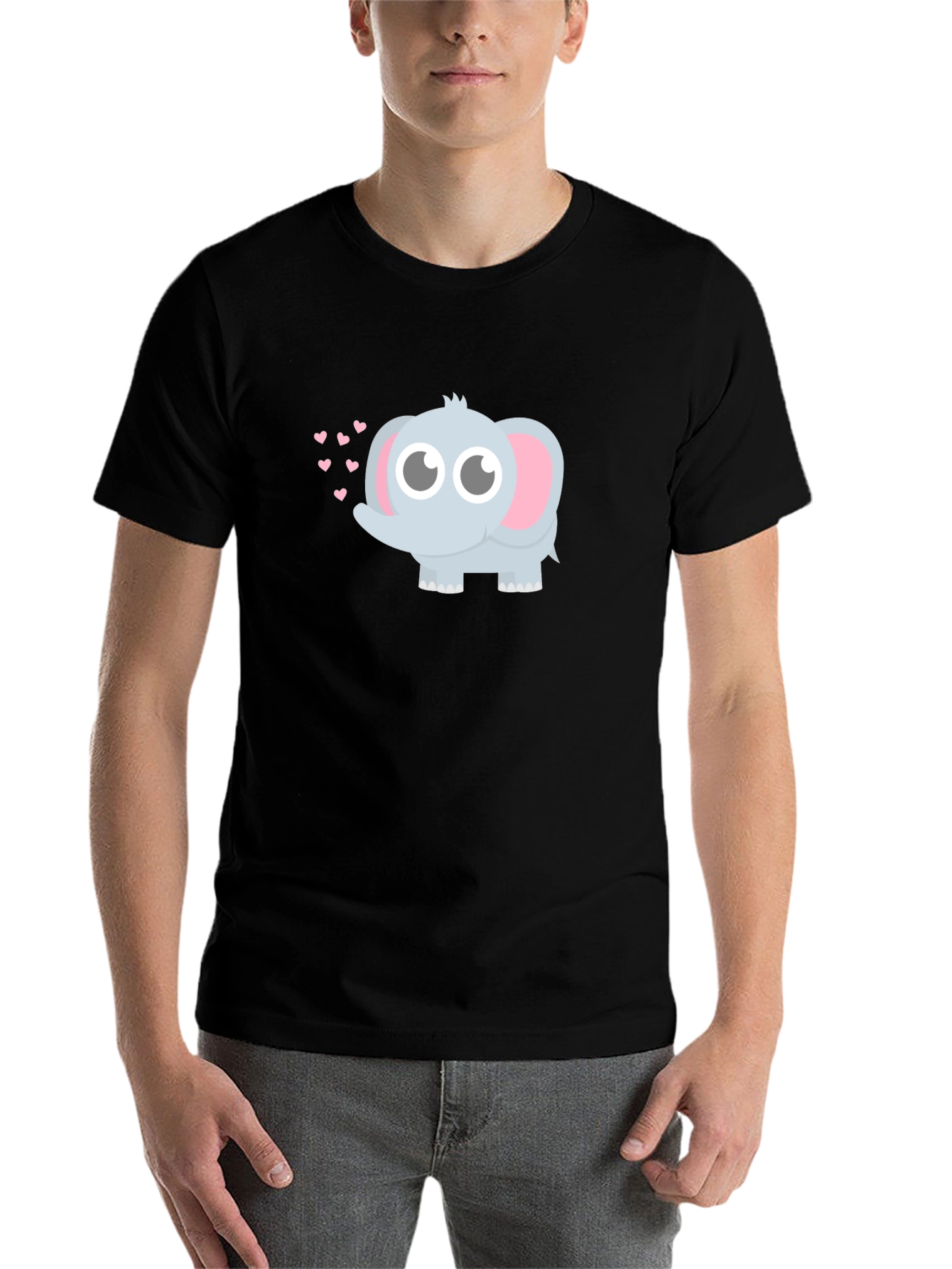 Black Cute Elephant Heart Graphic Black T-Shirt view 7