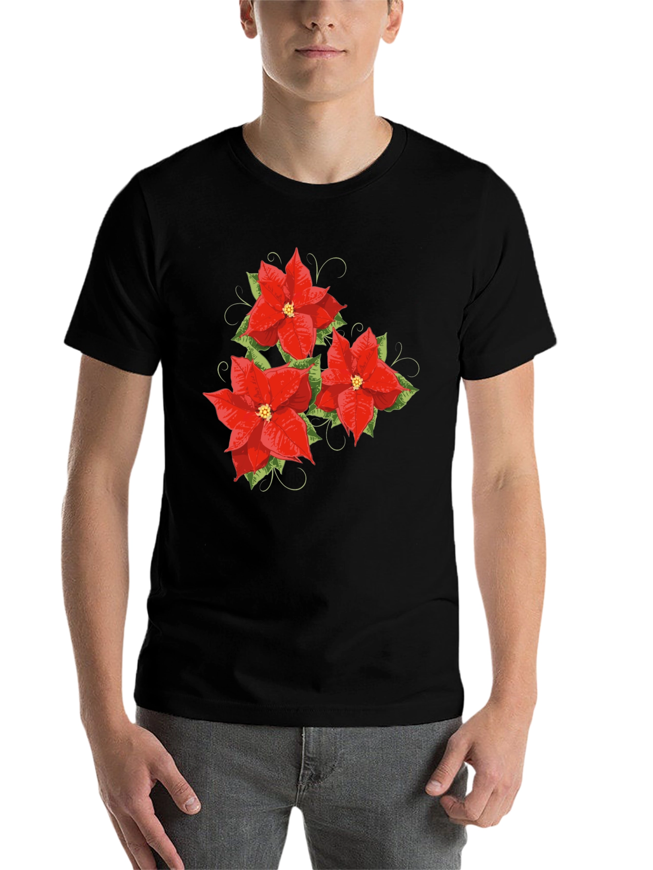 Black Floral Poinsettia Graphic Tee - Holiday Style view 7