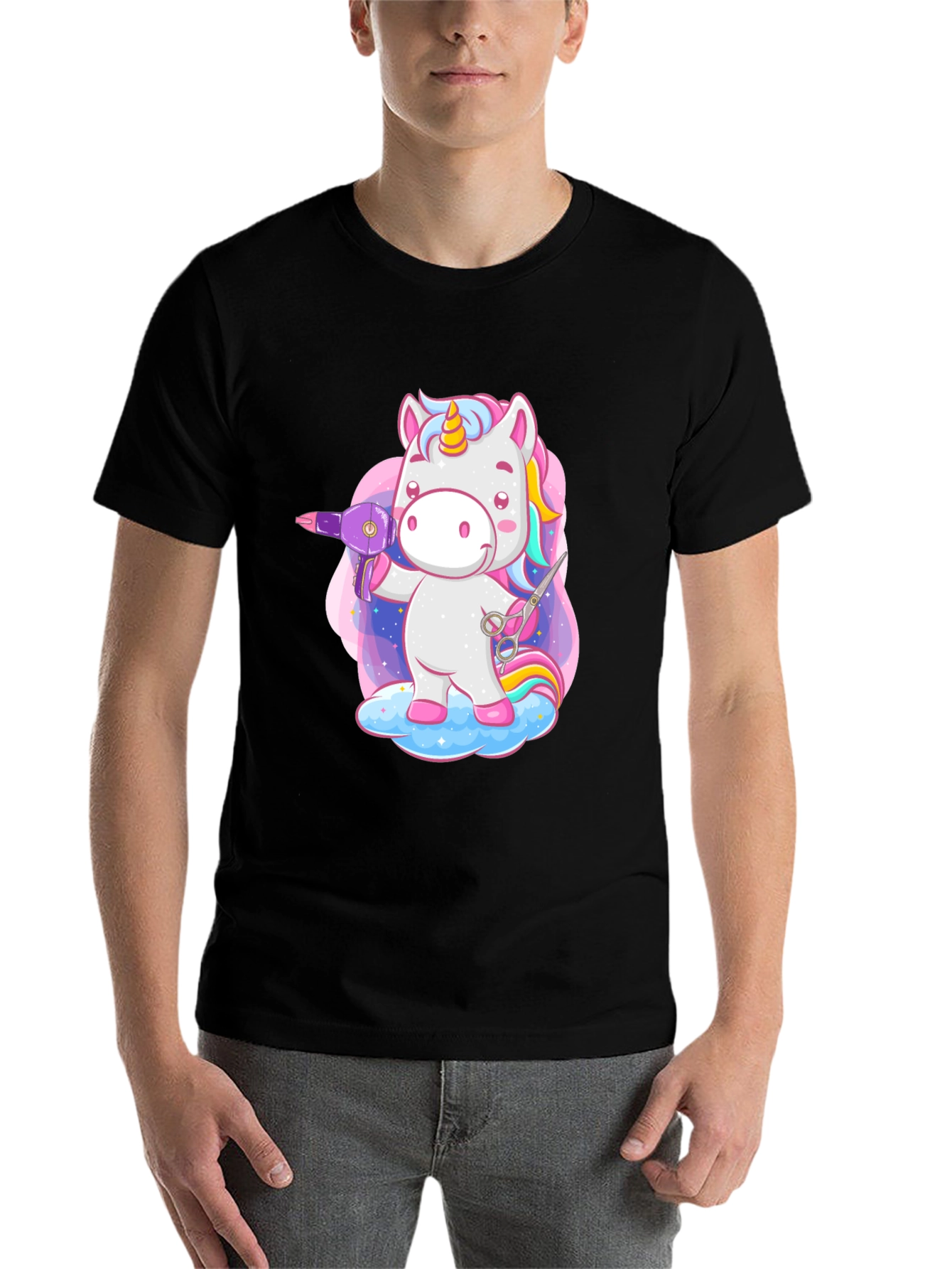 Black Unicorn Hair Stylist Graphic T-Shirt view 7
