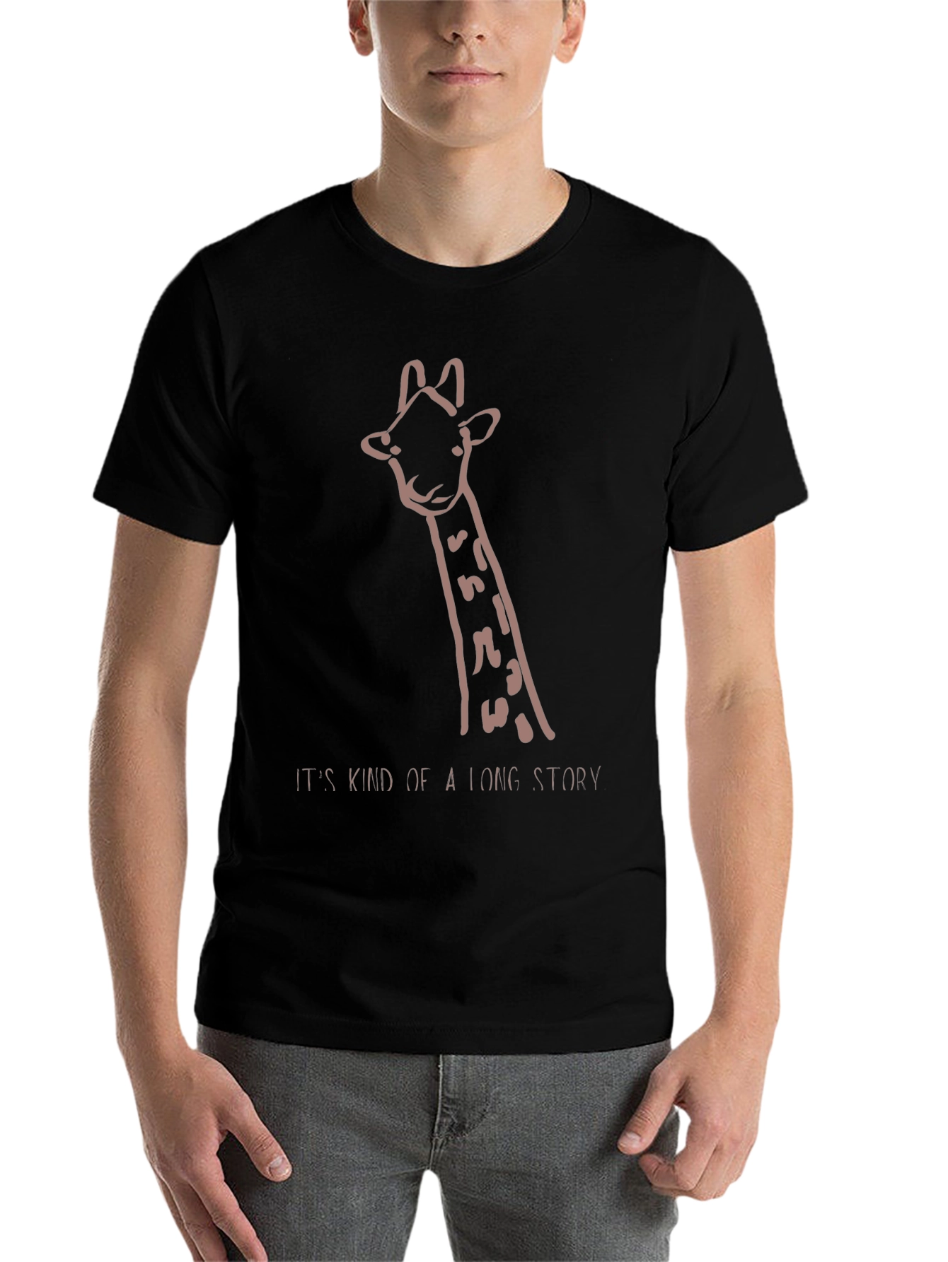 Black Giraffe Long Story Graphic Tee - Black Unisex T-Shirt view 7