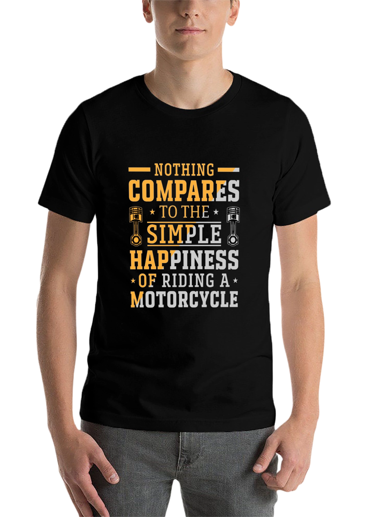 Black Motorcycle Riding Happiness Black T-Shirt view 7