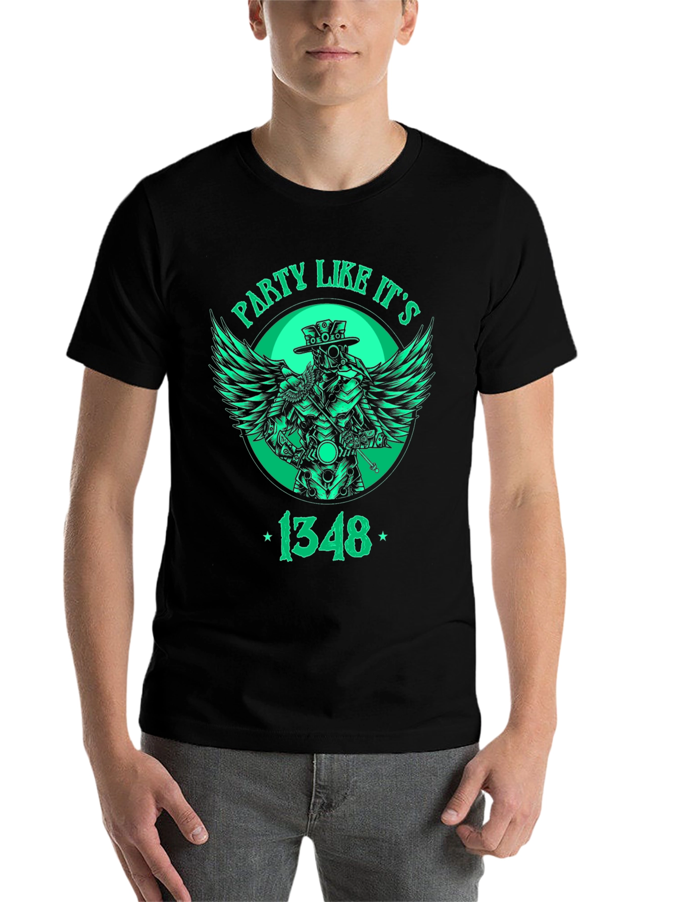 Black Party Like It's 1348 Plague Doctor T-Shirt view 7