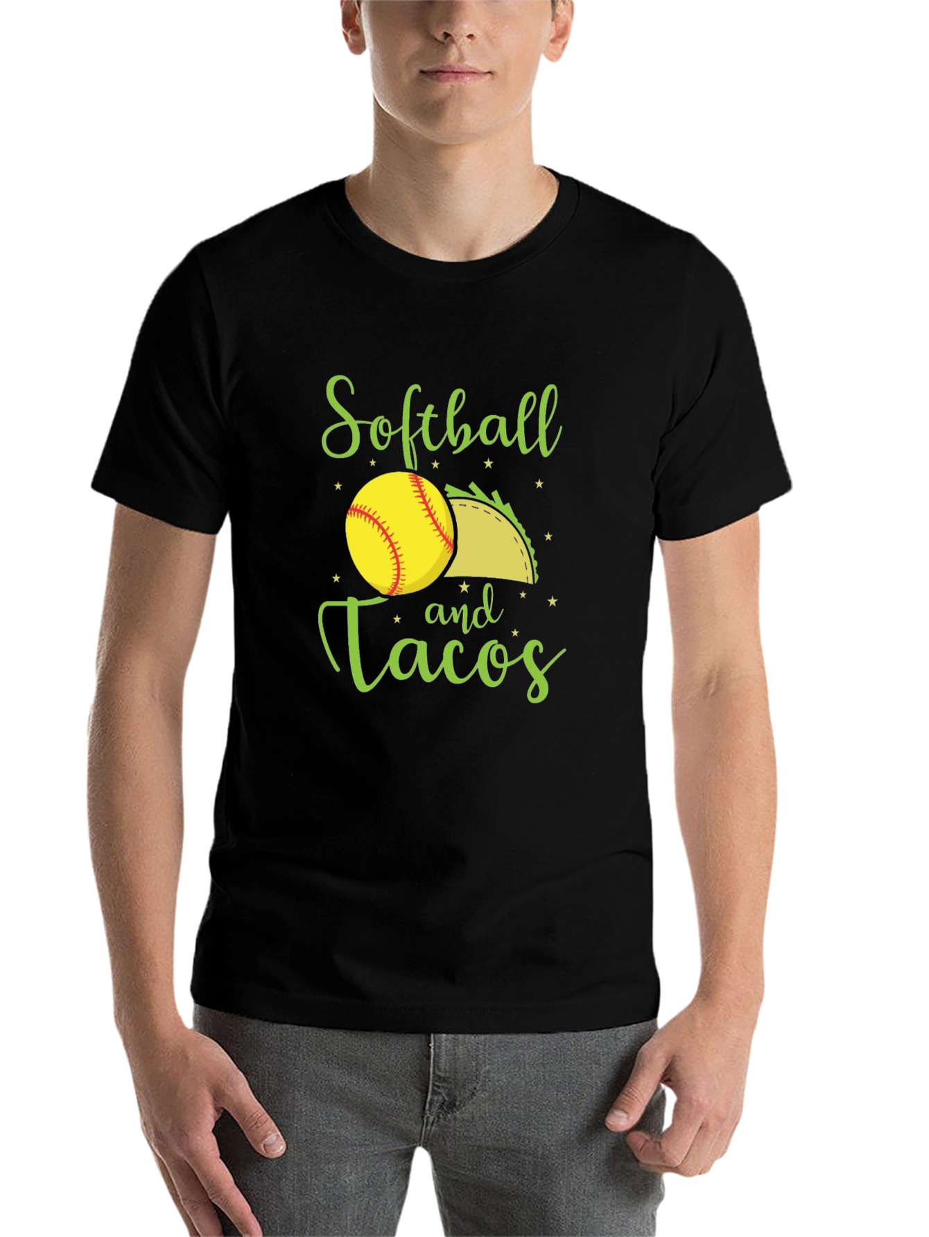 Black Softball and Tacos Black T-Shirt view 7