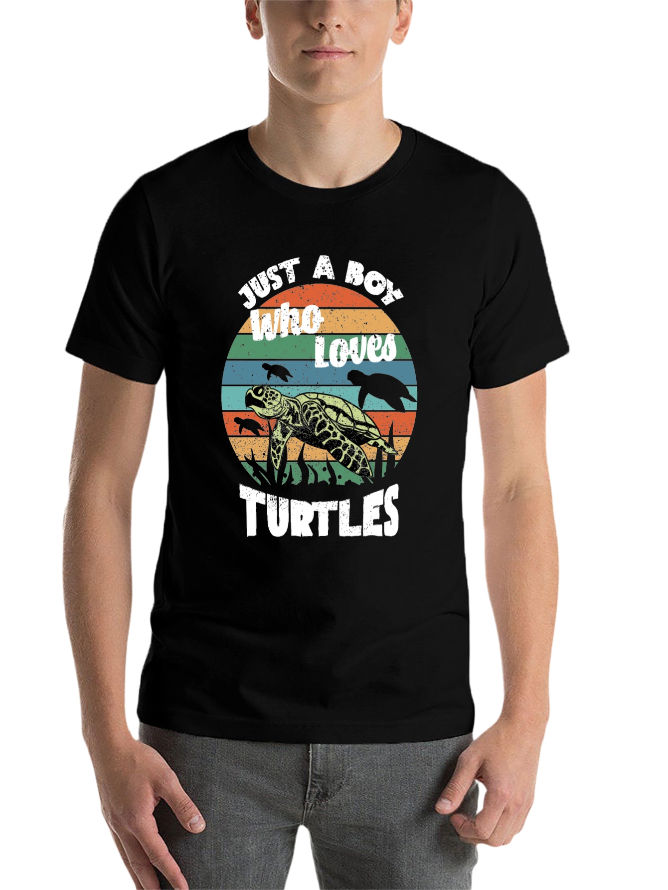 Black Just a Boy Who Loves Turtles Graphic Tee view 7