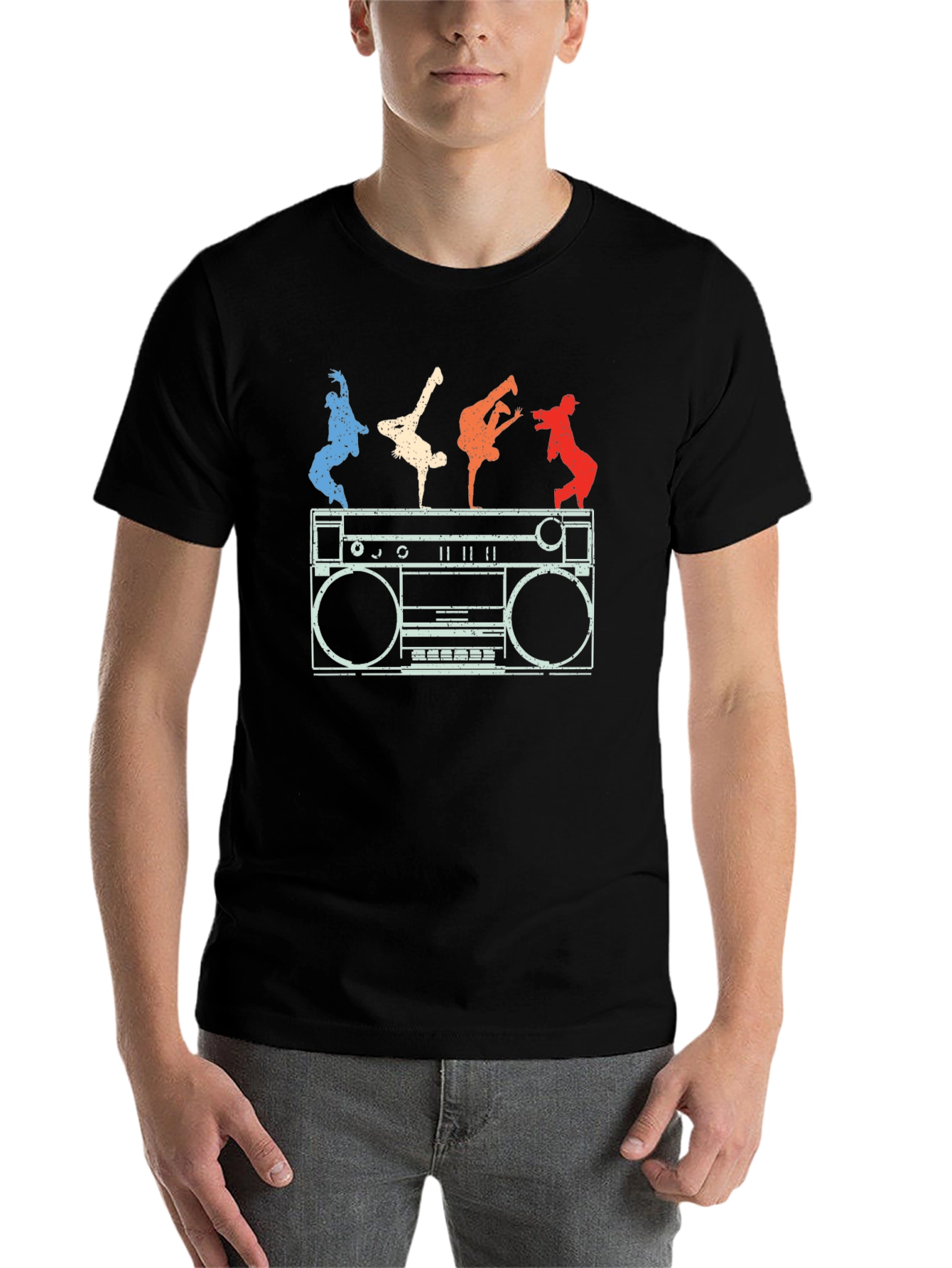 Black Retro Boombox & B-Boys Graphic T-Shirt view 7