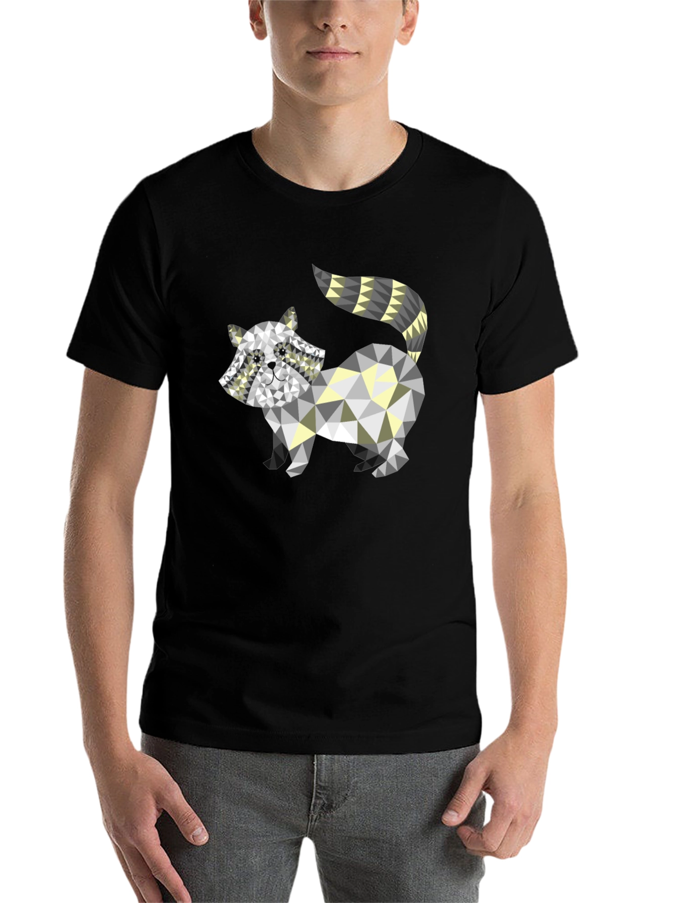 Black Geometric Raccoon Graphic Tee - Modern Style view 7