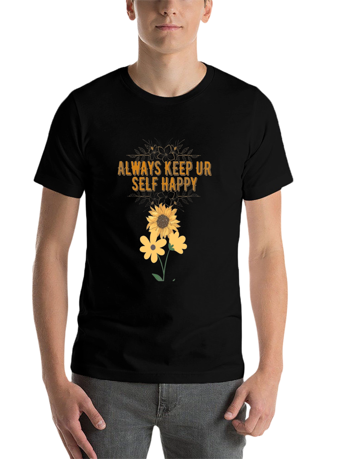Black Always Keep Ur Self Happy T-Shirt Sunflower Graphic Tee view 7