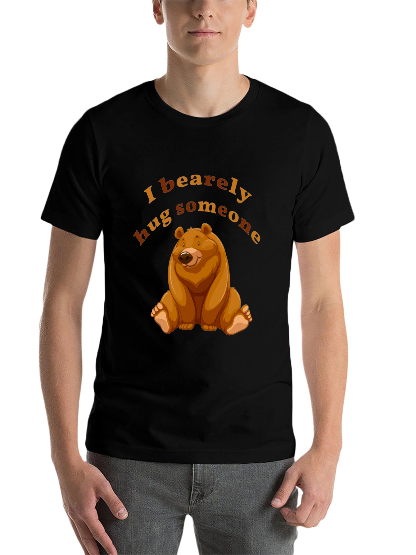 Black I Bearely Hug Someone T-Shirt Bear Graphic Novelty Tee view 7