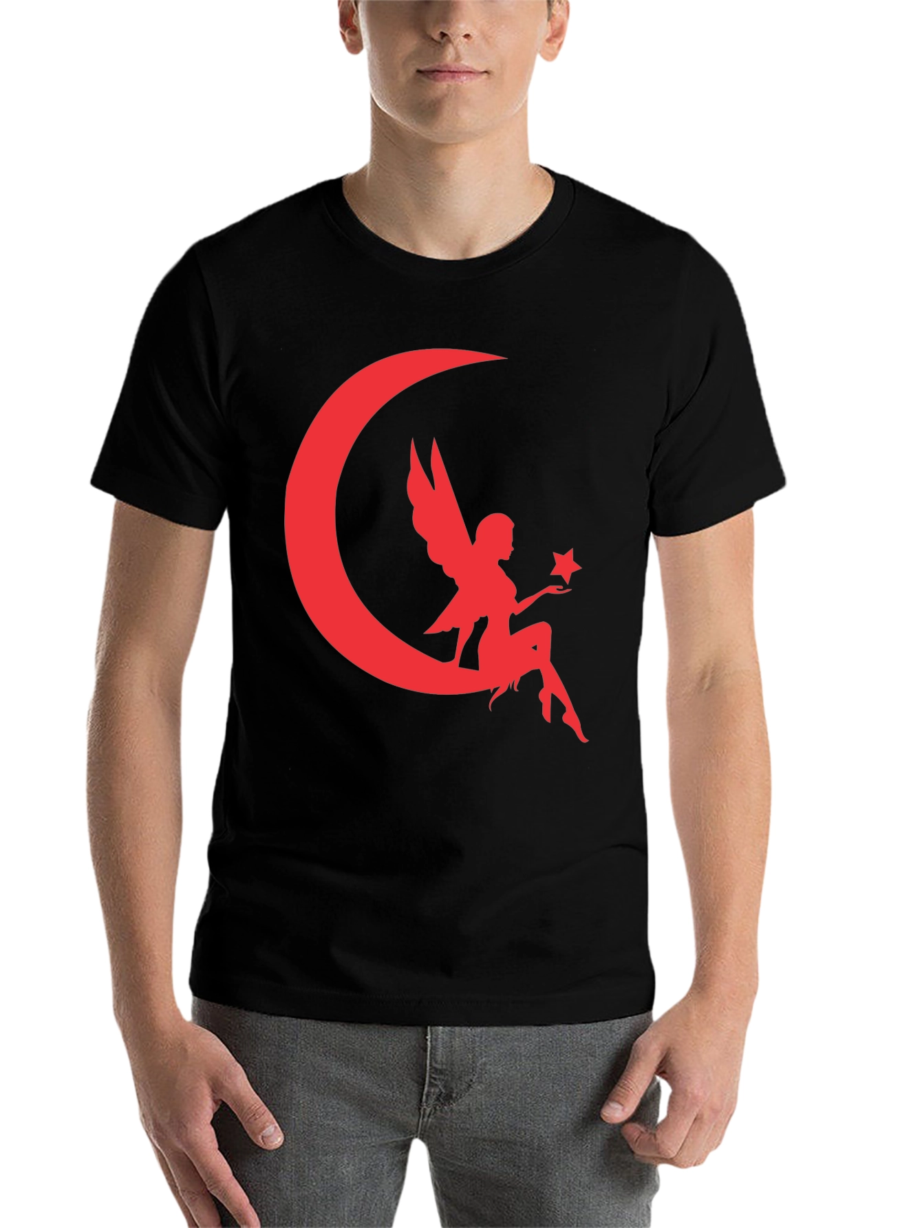Black Fairy Moon Graphic Tee - Black Cotton Blend T-Shirt view 7