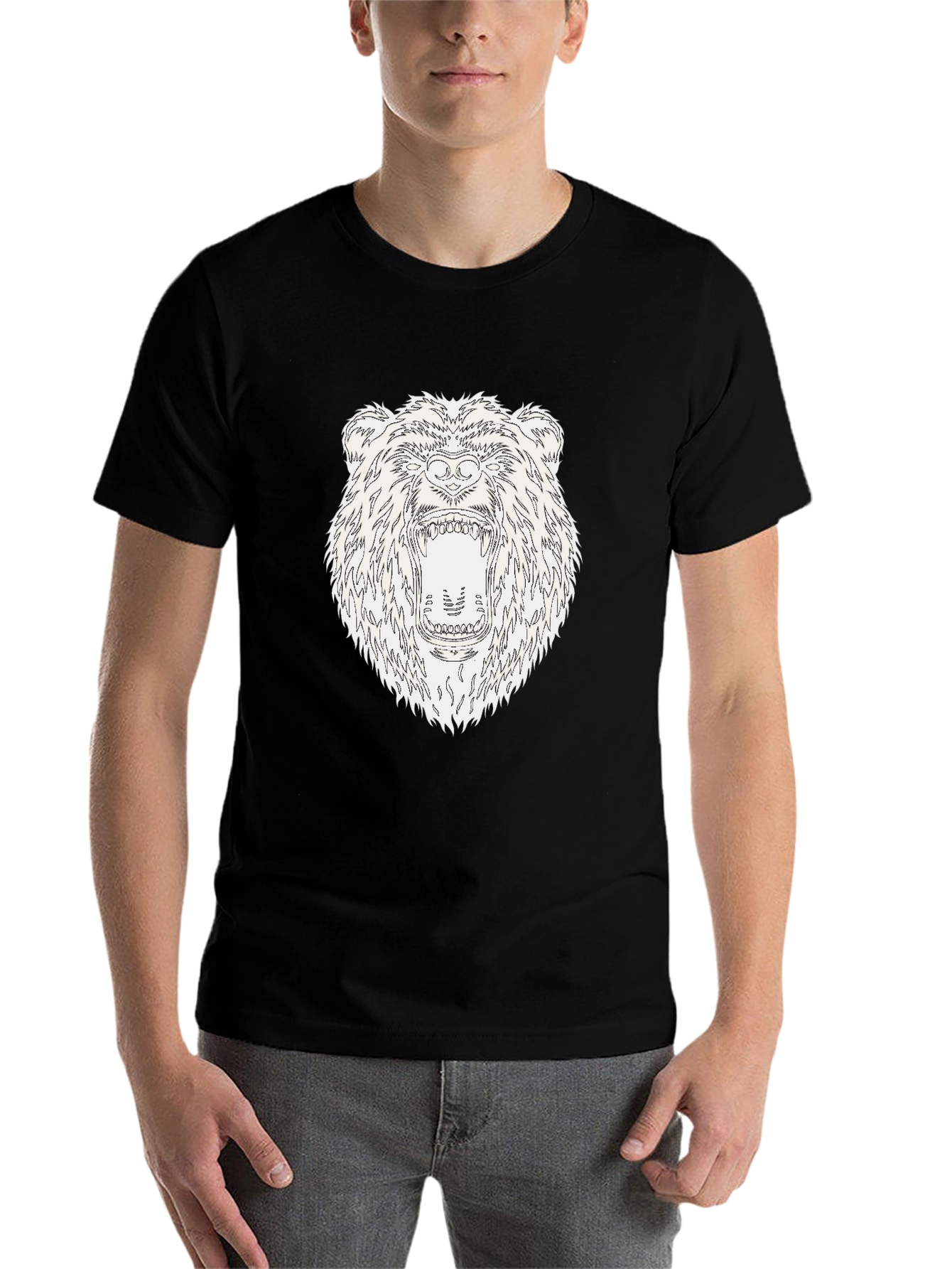 Black Roaring Bear Graphic Black T-Shirt view 7