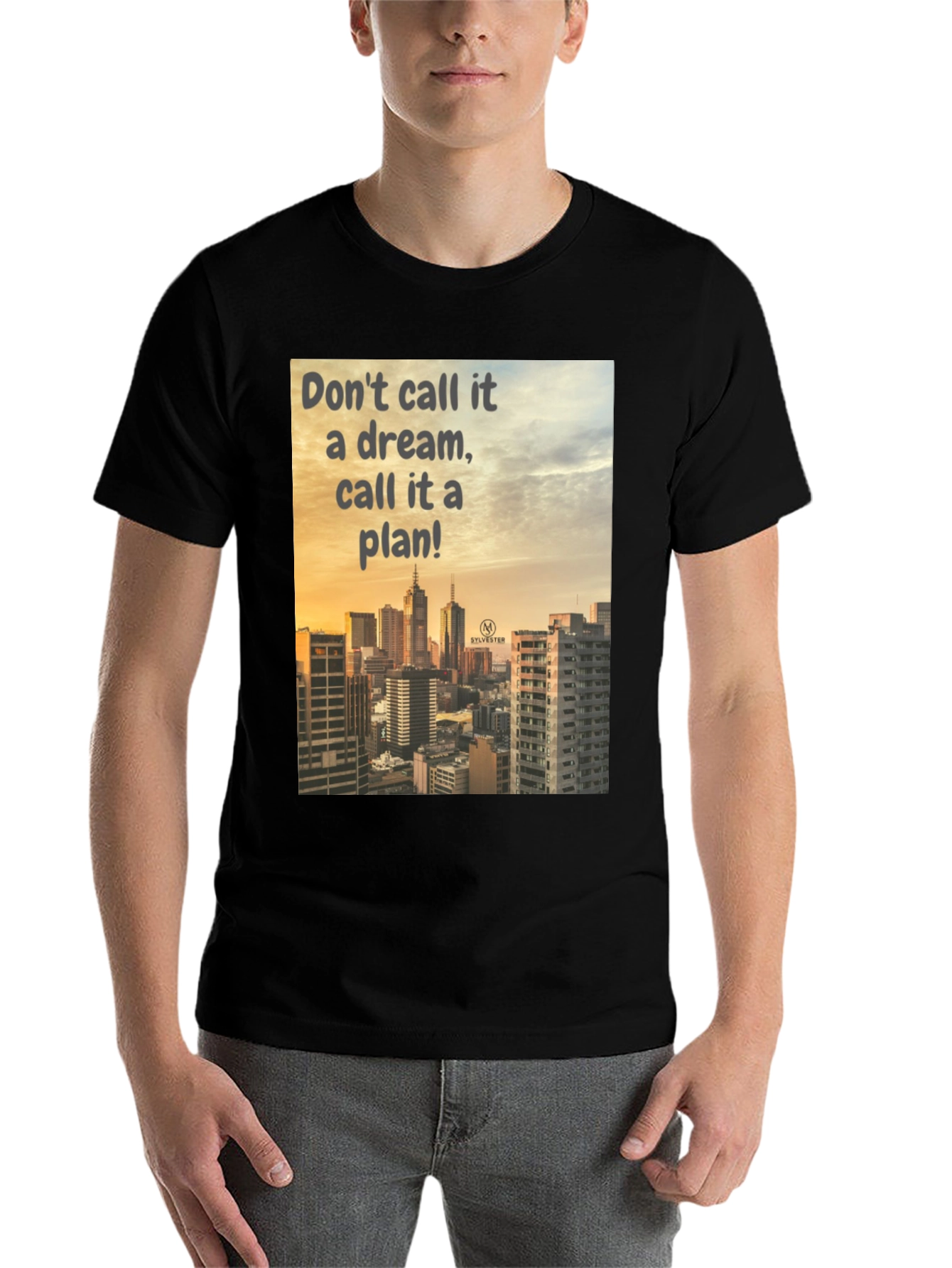 Black Dream to Plan Black T-Shirt: Cityscape Motivation view 7