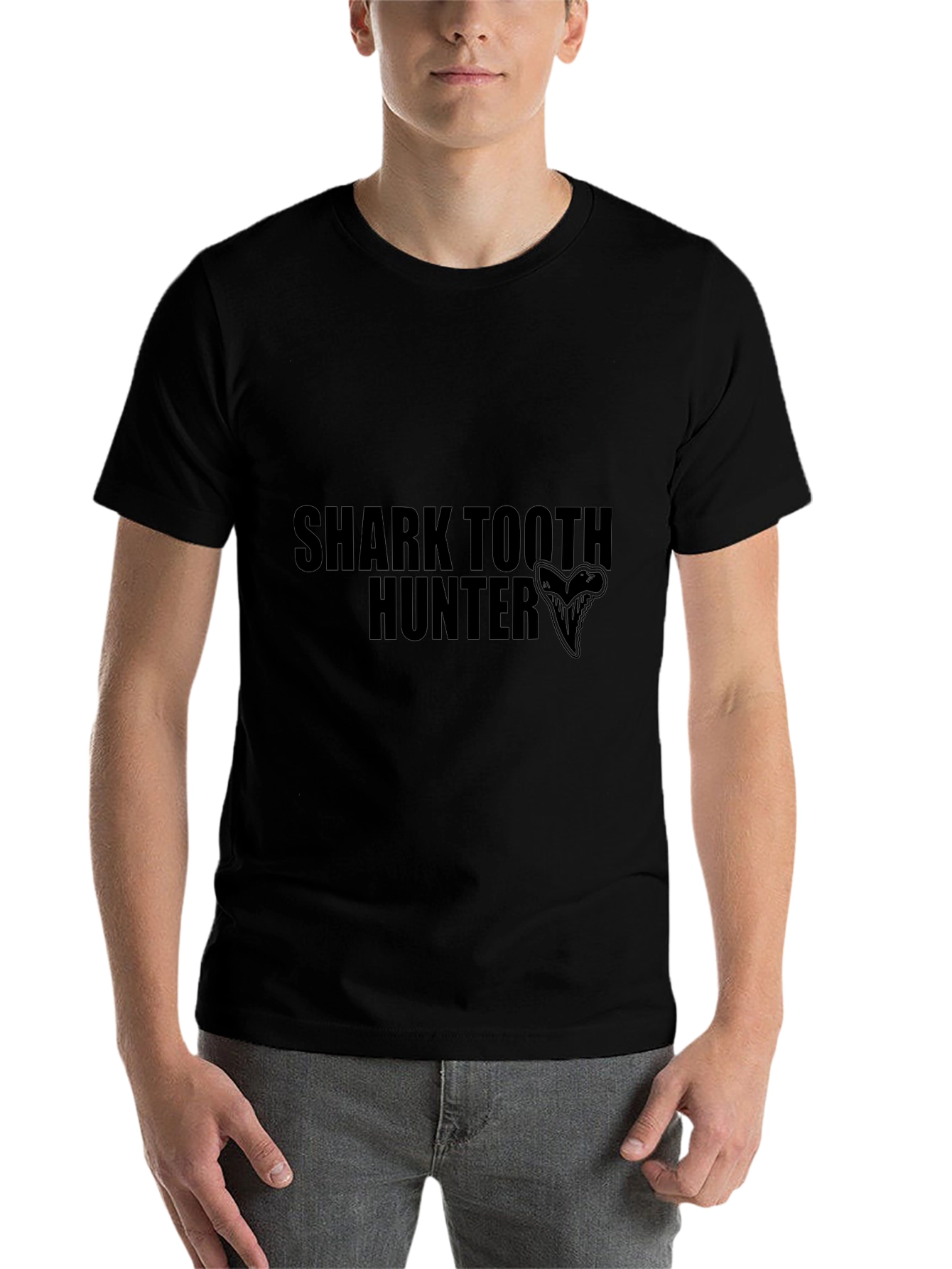 Black Shark Tooth Hunter Graphic Tee - Black Cotton T-Shirt view 7