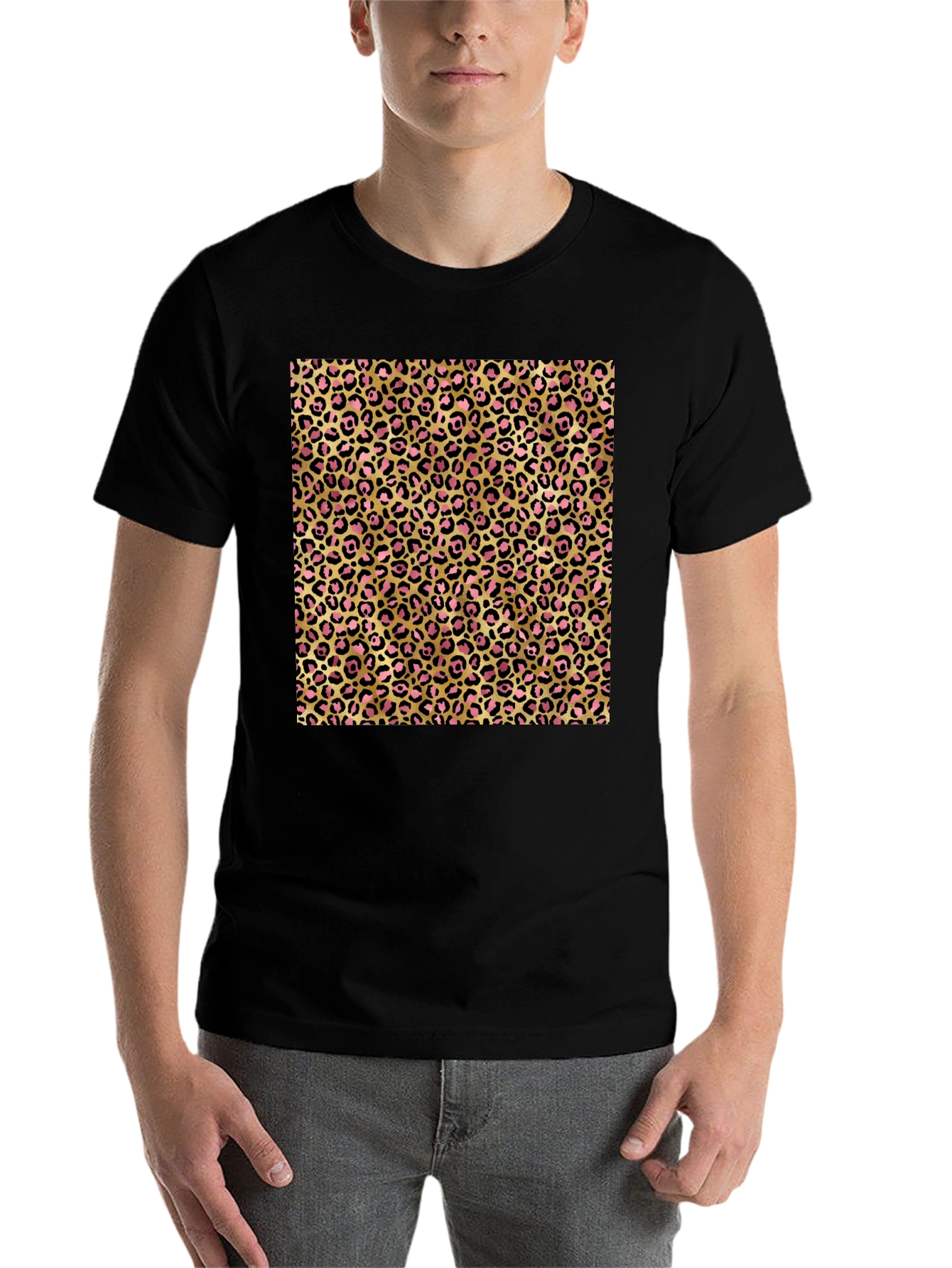 Black Leopard Print Graphic Tee - Gold & Pink view 7