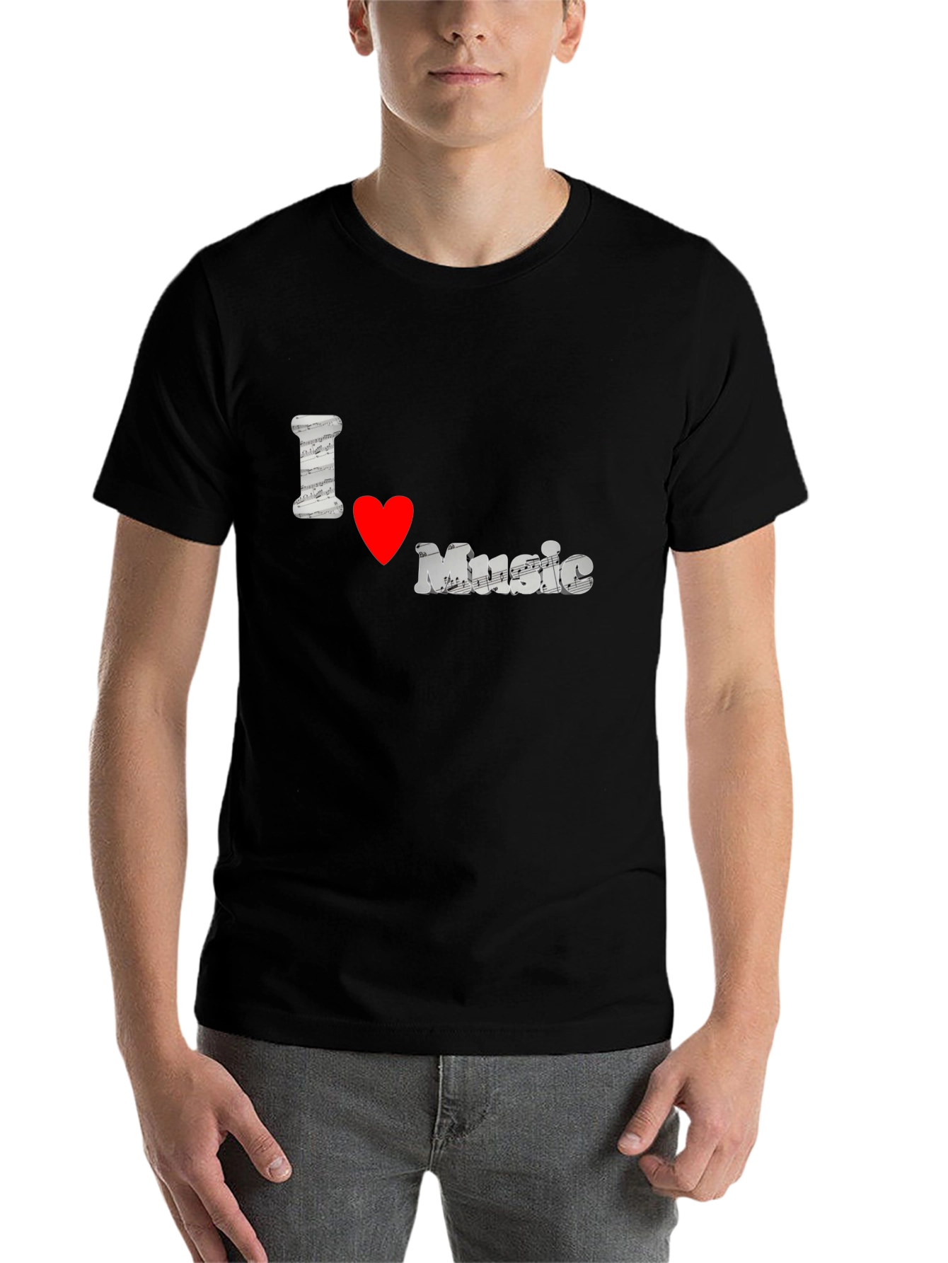 Black I Love Music Black T-Shirt view 7