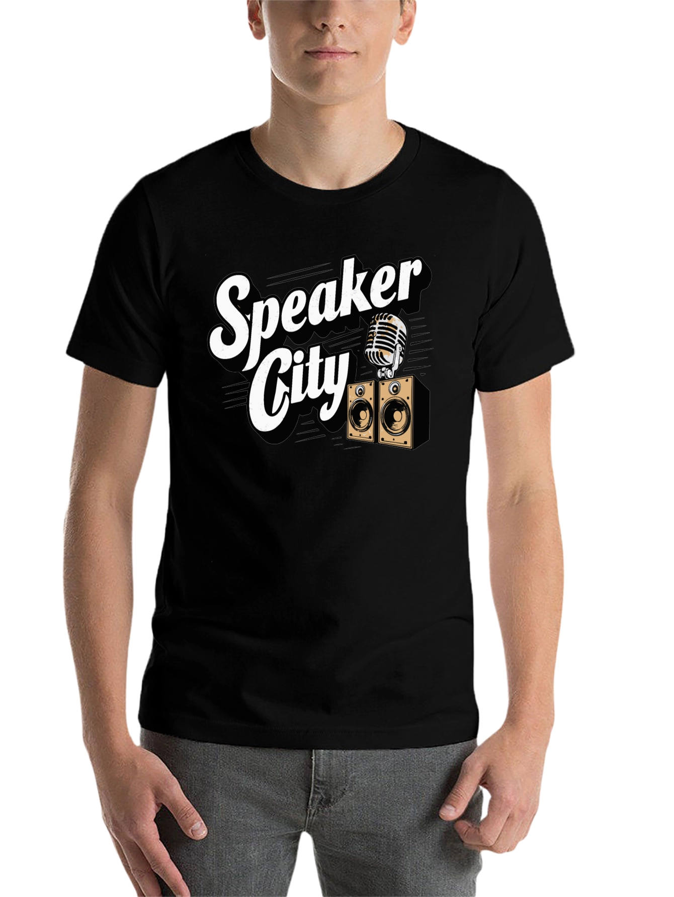 Black Speaker City Graphic T-Shirt - Retro Music Tee view 7