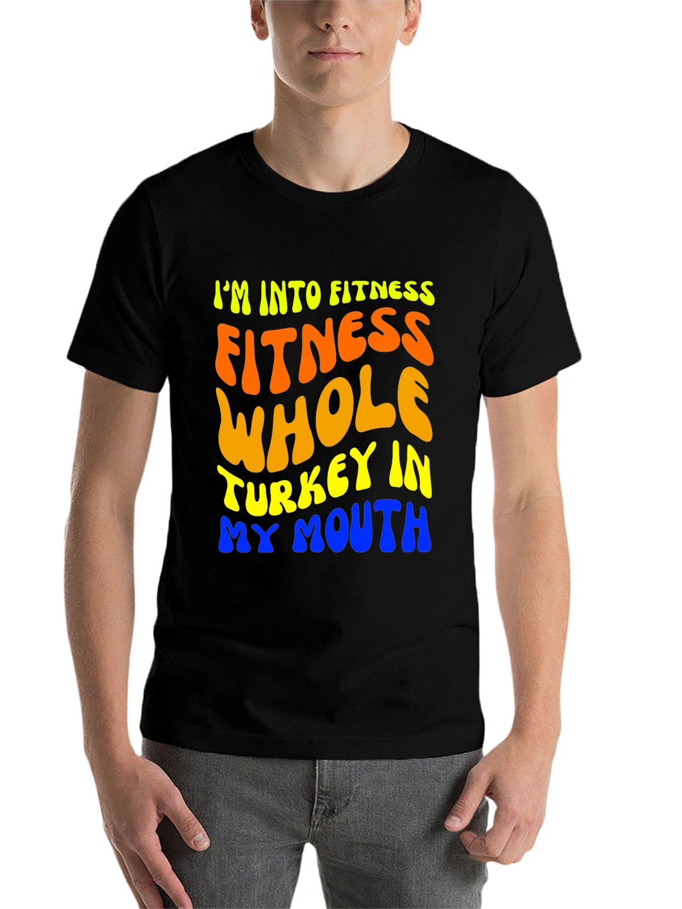 Black Fitness Turkey Mouth T-Shirt - Funny Thanksgiving Tee view 7